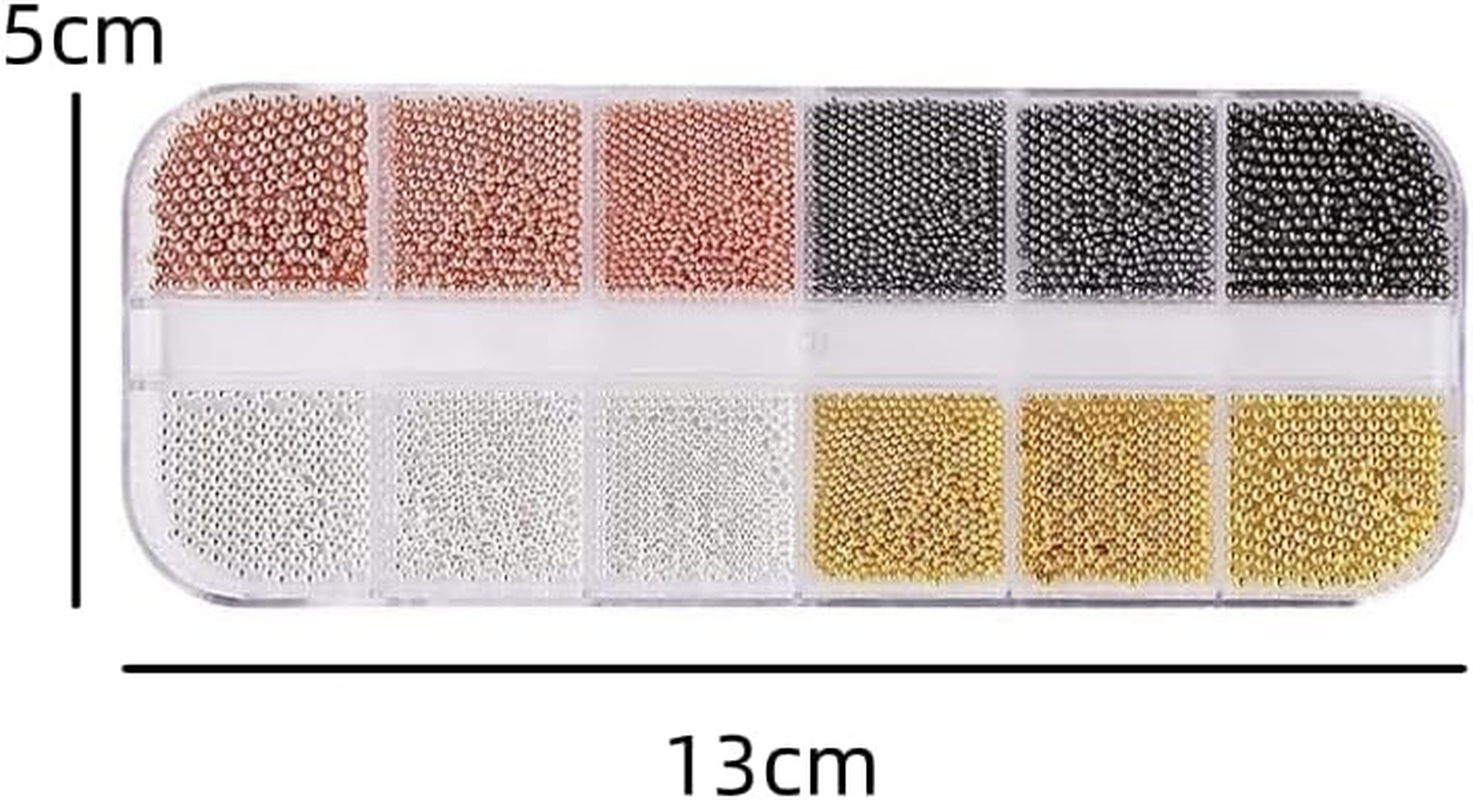 Nail Beads, 3D Mini Metal Nails Beads Balls Gold Silver Rose Gold Gun Black Mixed Nail Studs for Women Girls DIY Nail Tools Manicure Decorations 1 Set. image number 1
