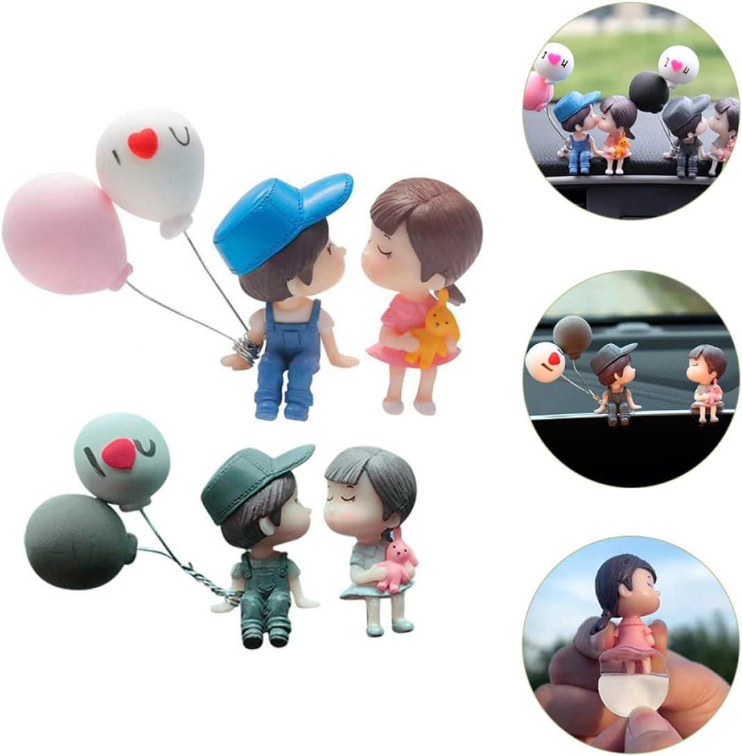 2 Pairs Decors Plastic Girls Car Figure Cartoon Romantic Girl Balloon Decoration Action Dashboard and Resin for Accessories Cute Kiss Day Interior Boy image number 4