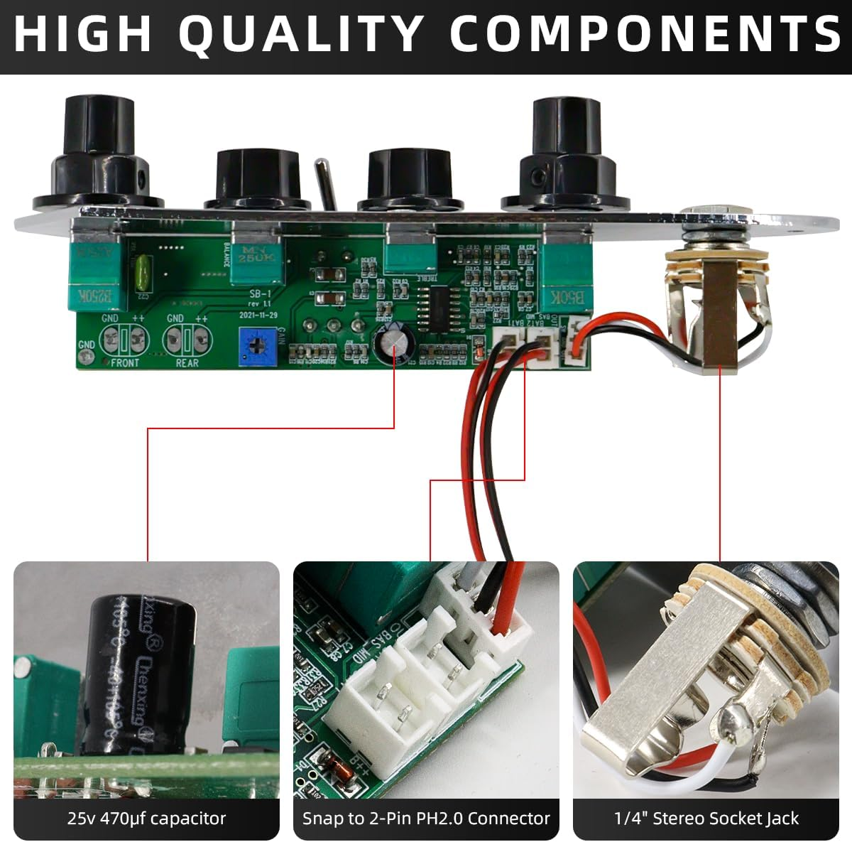 Prewired Control Plate Loaded Control Board with Wiring Harness Active/Passive Switchable for Jazz Bass Guitar Replacement Parts image number 1
