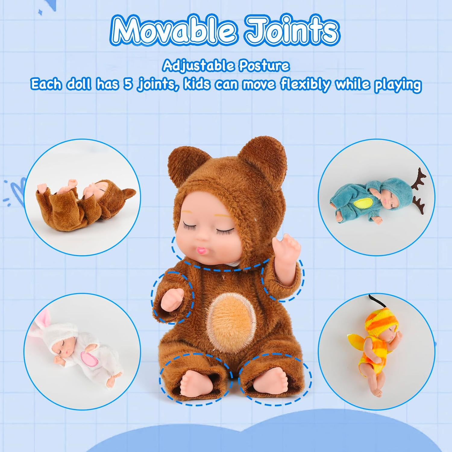 6PCS 4.7Inch Mini Reborn Baby Dolls with Cute Animal Clothes for Kids 3+ Tiny Silicone Sleeping Baby Doll Toy Action Figures Set for Girls Boys Birthday Christmas image number 2