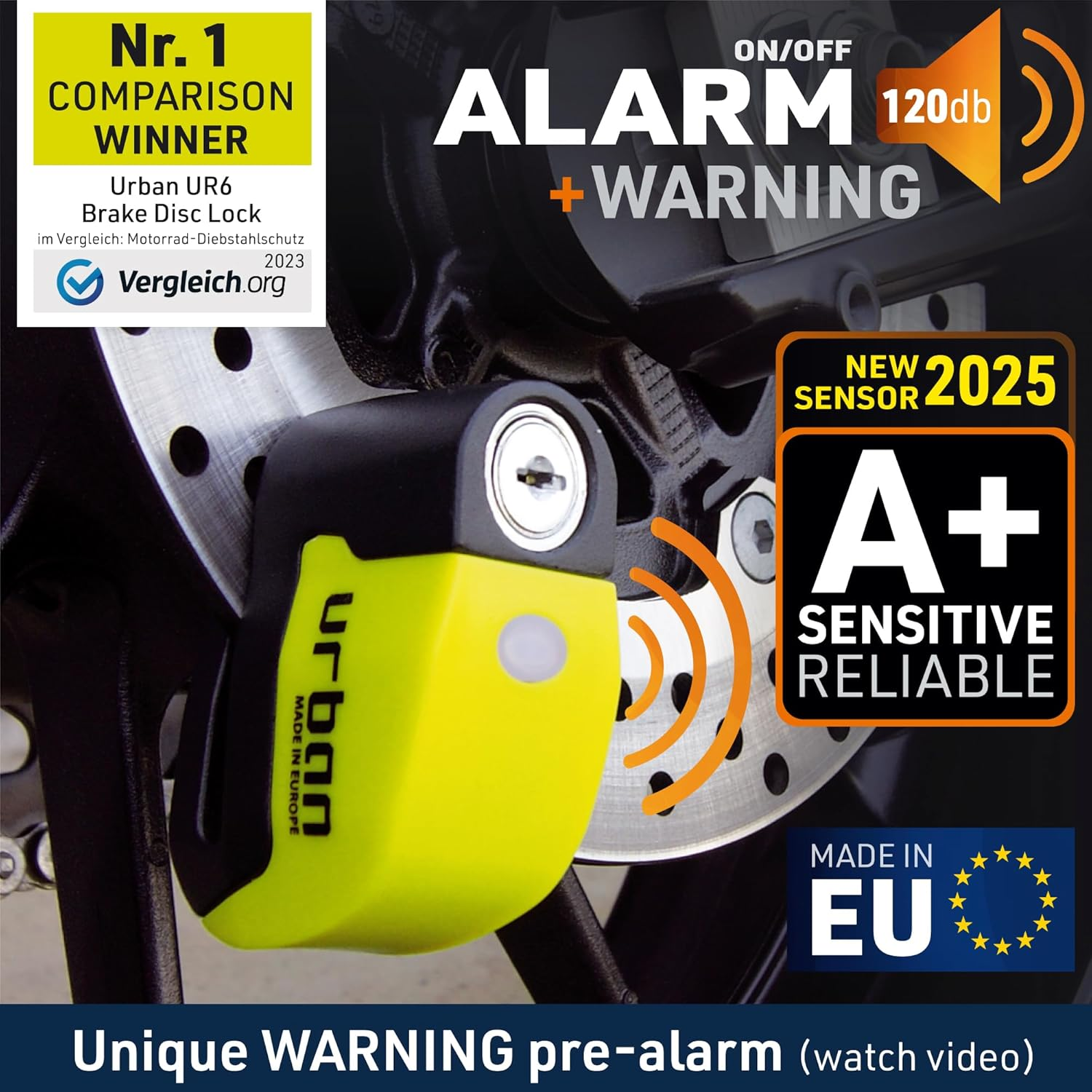 Urban UR6 Alarm Disc Lock 120Db On/Off, Warning Function A+ Sensitivity, Replaceable Alarm Module, Waterproof, Longlife Lithium Battery, Electronic Reminder, Universal Motorbikes, Bicycles, Scooters image number 3