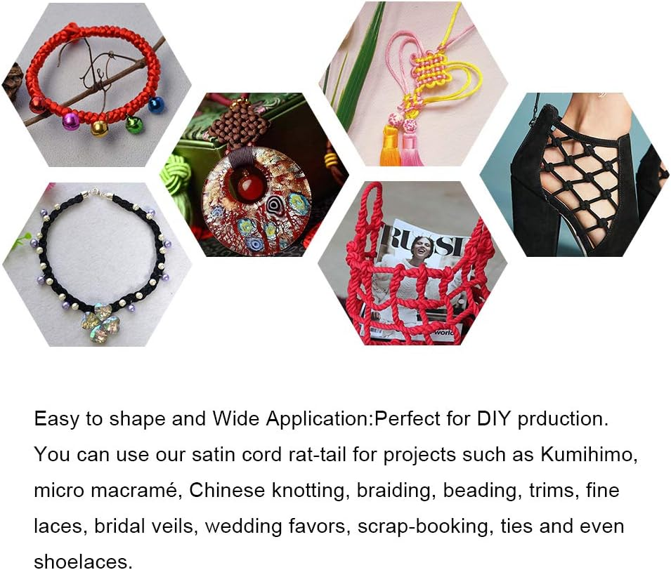 Elecrelive 109 Yards 1.5Mm Fuchsia Rattail Satin Nylon Trim Silk Cord Chinese Knotting Beading String Macrame Thread Cord for Necklace Bracelet Braided Jewelry Making - Black image number 5