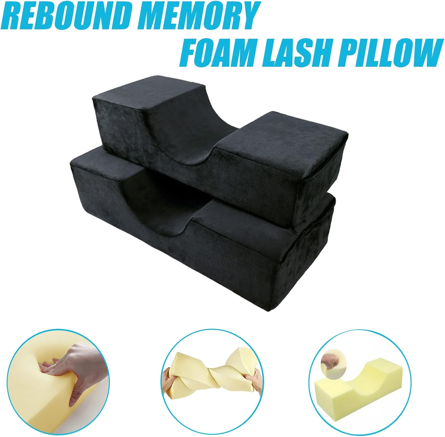Lash Pillow for Lash Extensions,Memory Foam Neck Pillow Eyelash Extension Ergonomic Back Sleeping Contour Pillow,Travel Pillow (Black) image number 2