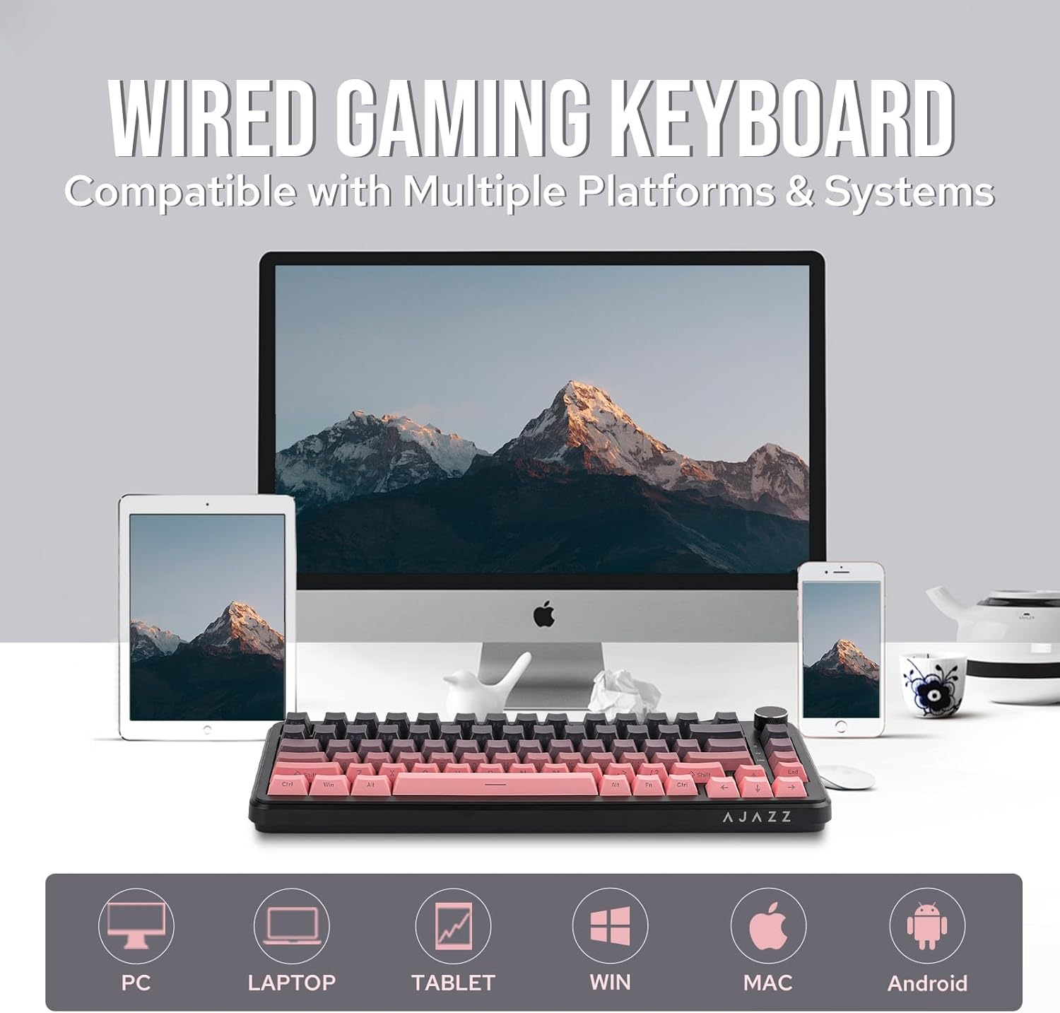 AJAZZ AK820 MAX HE Hall Effect Magnetic Gaming Keyboard, Adjustable Actuation, 8Khz Polling Rate, Wired Rapid Fast Keyboard, Creamy Gasket, RGB Backlight, NKRO for Win/Mac (Black Pink) image number 3