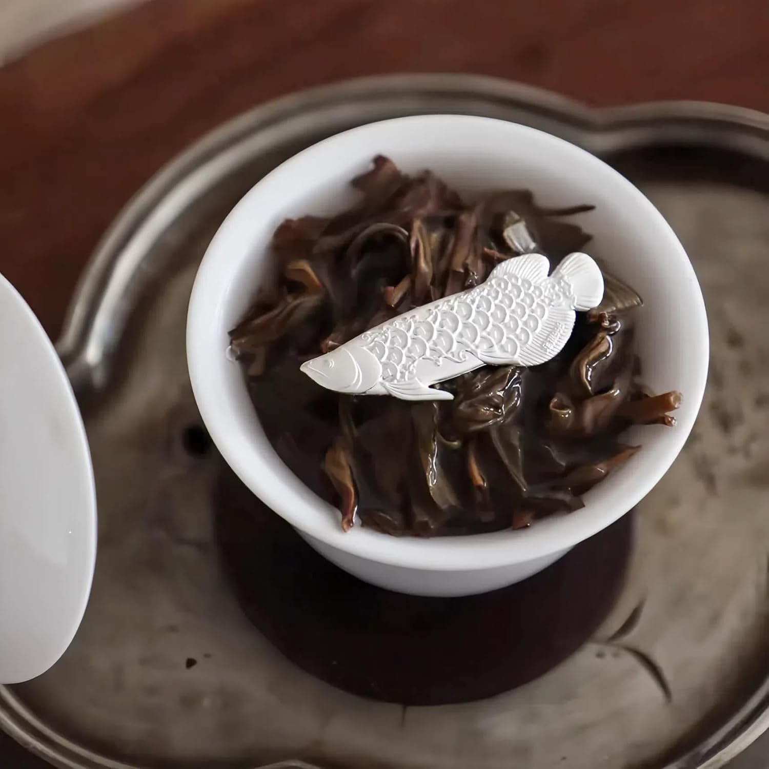 Hannafires 999 Pure Silver Tea Brewing Fish, Sterling Silver Tea Accessorieset, Silver Leaf for Ceremony, Purifies Water & Enhances Water Quality, Feng Shui Decor Symbolizing Purity & Serenity image number 6