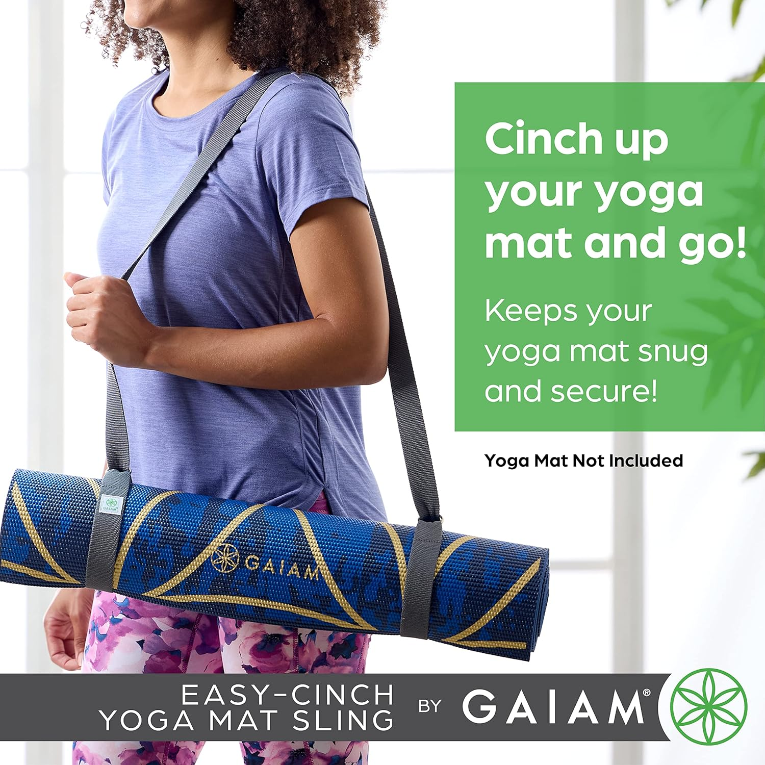 Gaiam Easy-Cinch Yoga Mat Sling - Durable Carrying Strap for Yoga Mat with Metal D-Rings for Secure Fit (No Mat Included) image number 5