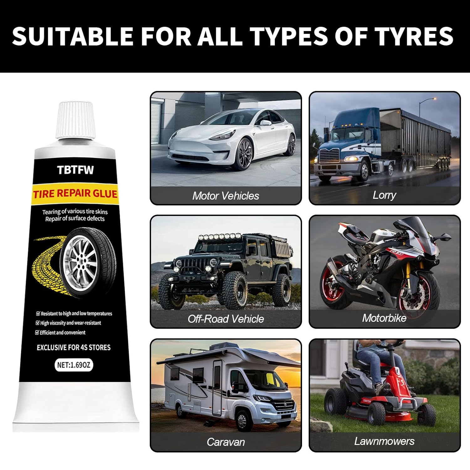 2Pcs Tire Repair Glue, Black Rubber Cement Tire Repair, Sidewall Tire Repair Kit, Equipped with 6 Tire Repair Nails, Suitable for Motorcycles, Off-Road Vehicles, Cars and Other Vehicle Models(1.69Oz) image number 5