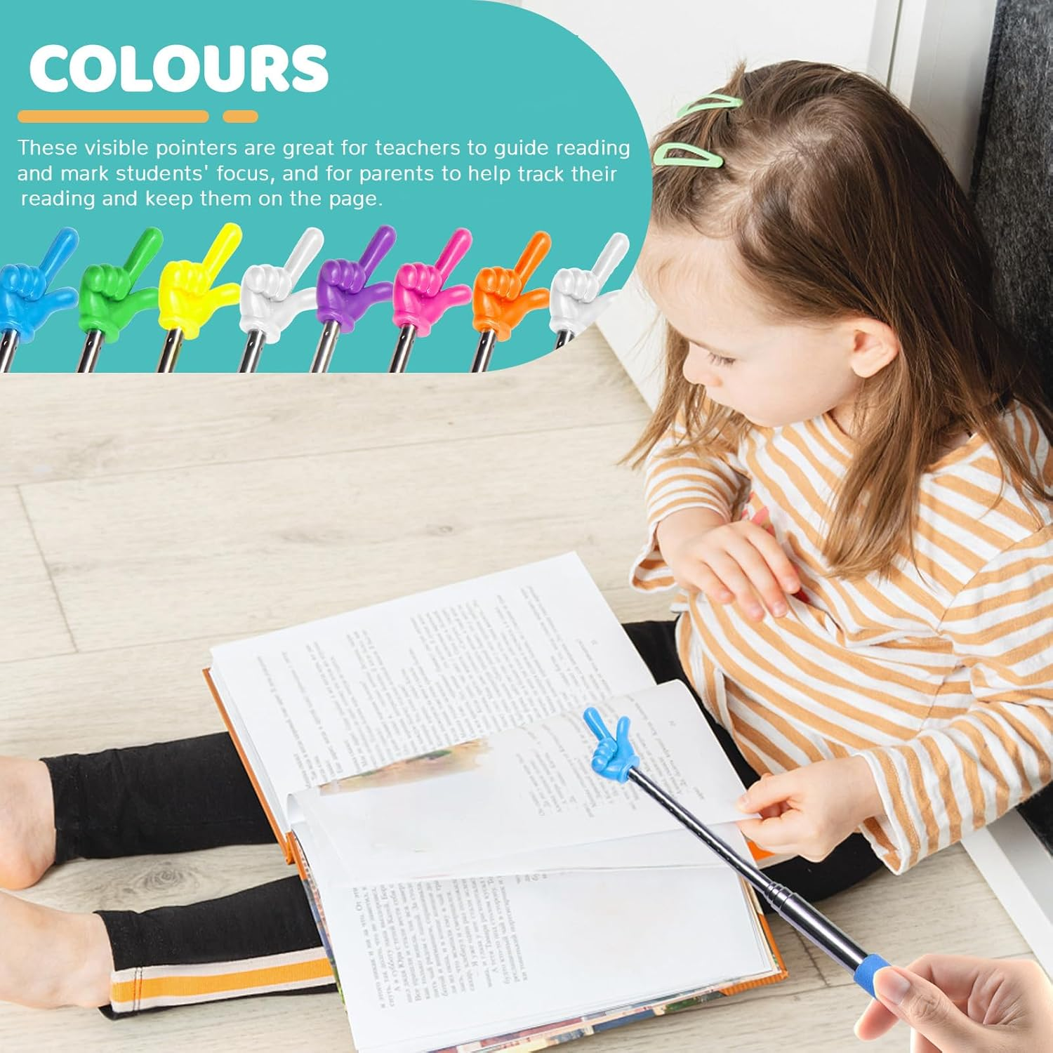 Bagentry 8 Pcs Teacher Pointer Stick for Classroom, Extendable Pointer Finger, Telescoping Hand Pointer, Retractable Pointing Stick Reading Aid for Presentation Whiteboard School Supplies - Red, Yellow, Blue, Green image number 4