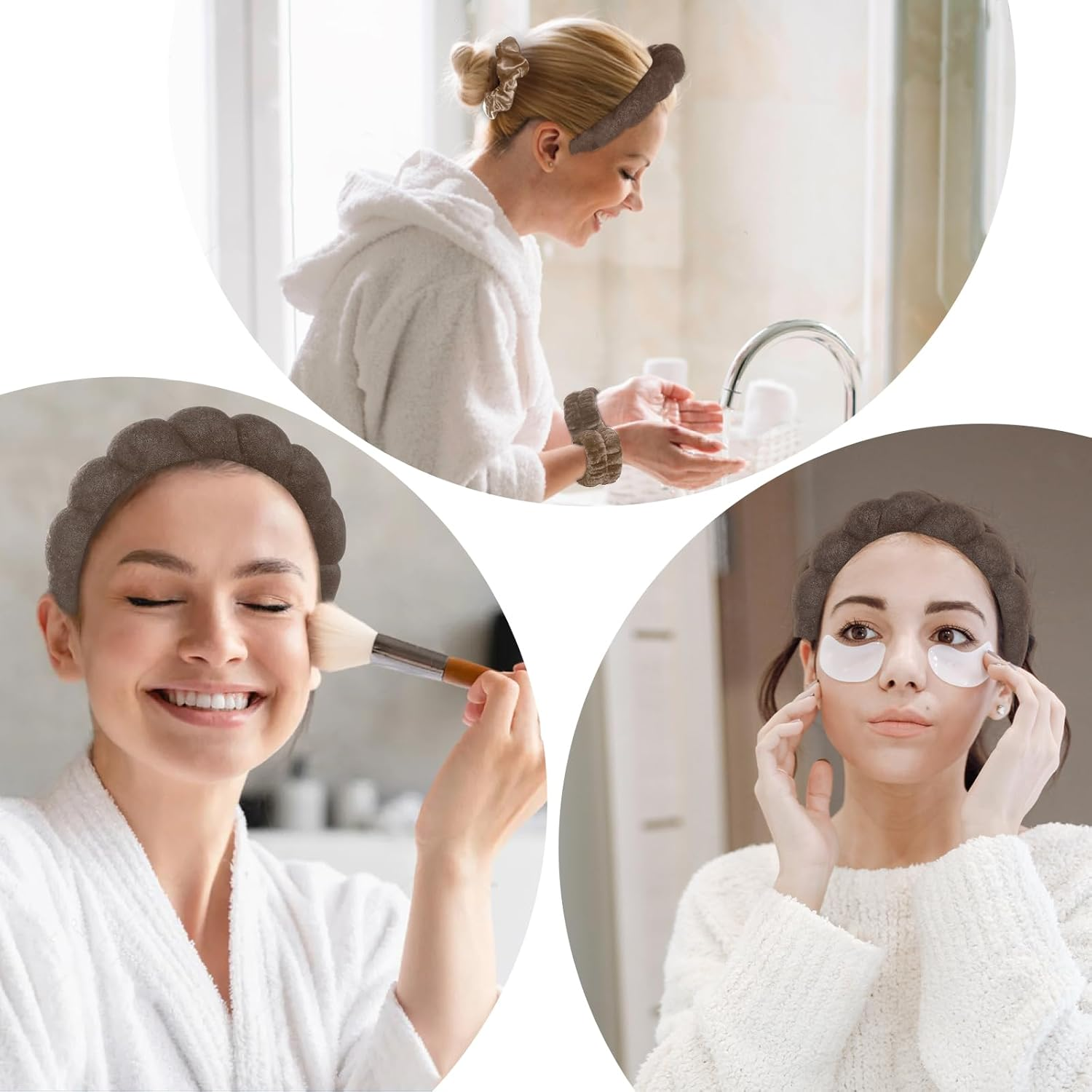 WD&CD Spa Makeup Headband Set, Headband Skincare Headband for Woman, Face Wash Wristband and Scrunchies for Hair, Coffee