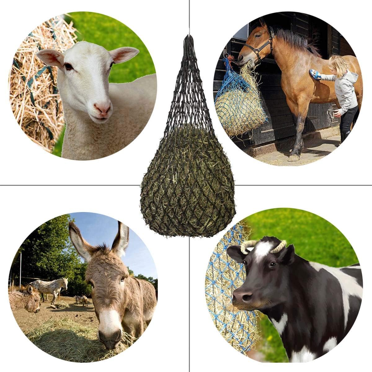 B BLOOMOAK 2 Pcs Horse Hay Net 40" Slow Feeder Hay Bag Equestrian Feeding Supplies (Black) image number 5