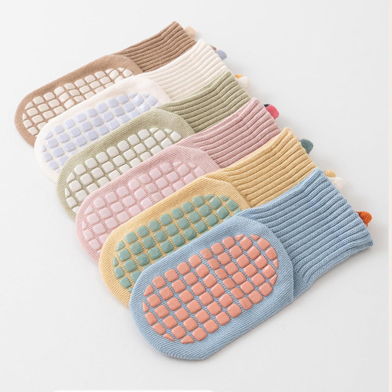 6 Pairs Baby Toddler Grip Socks Non Slip Crew Cute Seamless Cotton Ankle Socks for Baby Boys Girls Infants Kids S/M/L image number 6