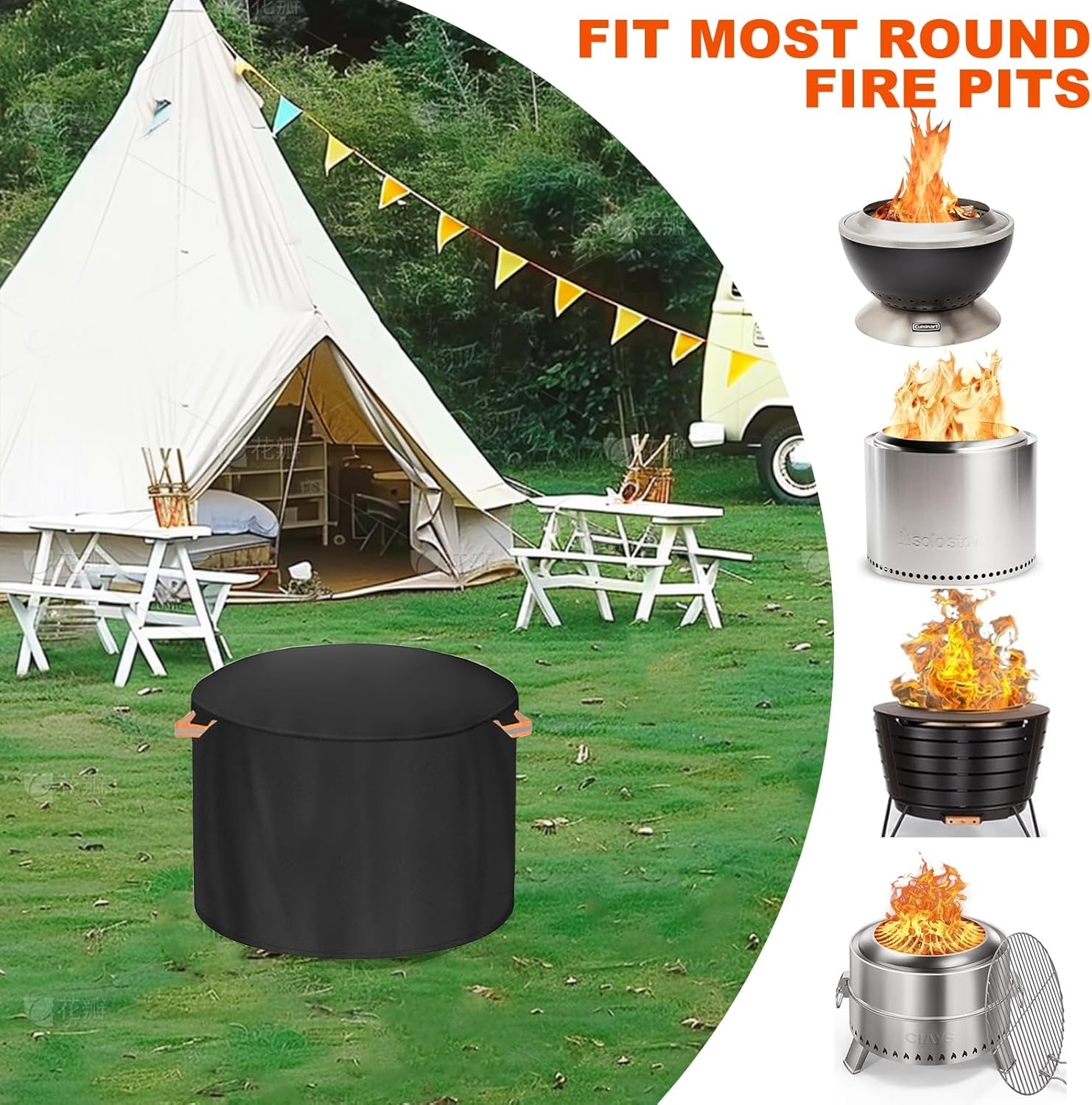 Fire Pit Cover for Solo Stove Bonfire 22 Inch，Firepit Covers round Outdoo,600 anti UV& Waterproof Smokeless Fire Pit Cover,For Gas/Table/Bowl Fire Pits (Bonfire - 22&rdquo;D X 16&rdquo;H) image number 5