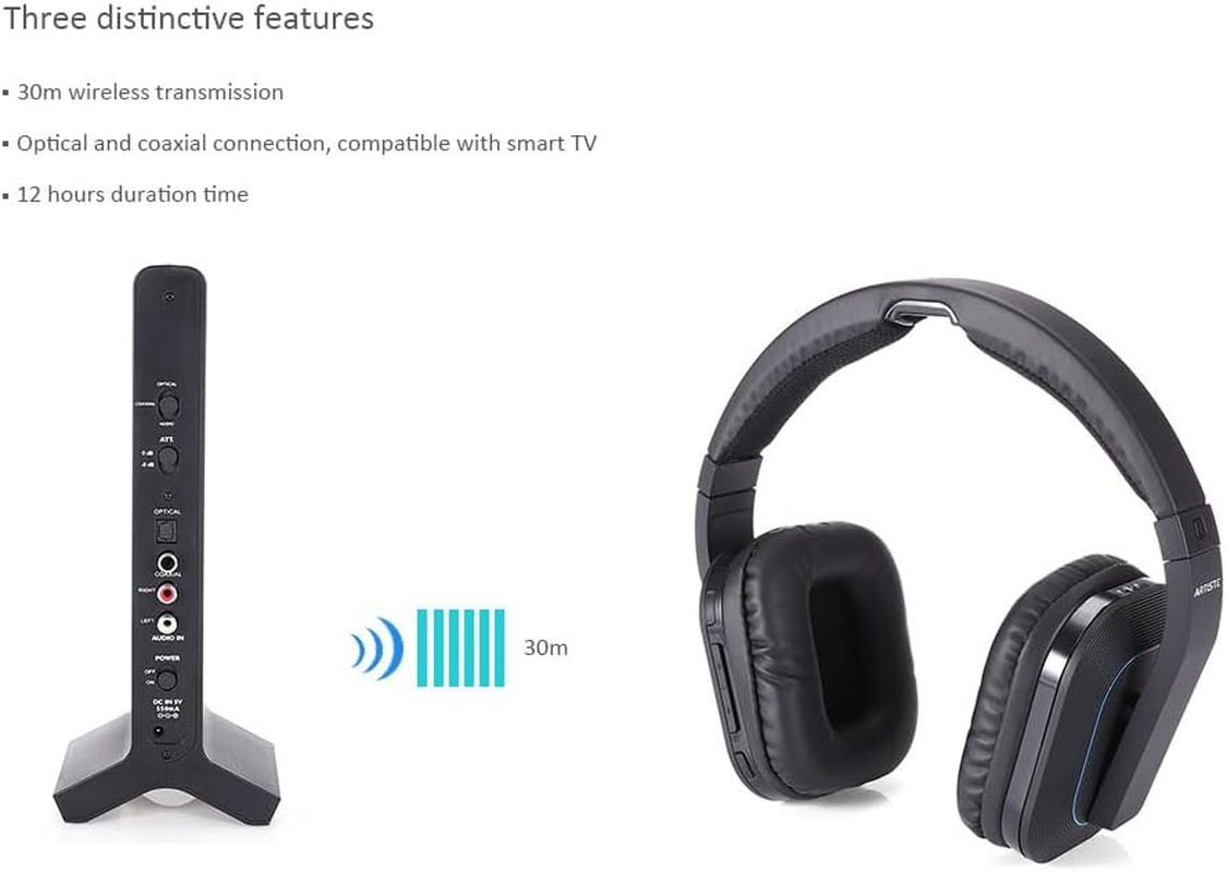 Artiste 2.4 Ghz TV Headphones Coax Optical Black image number 4