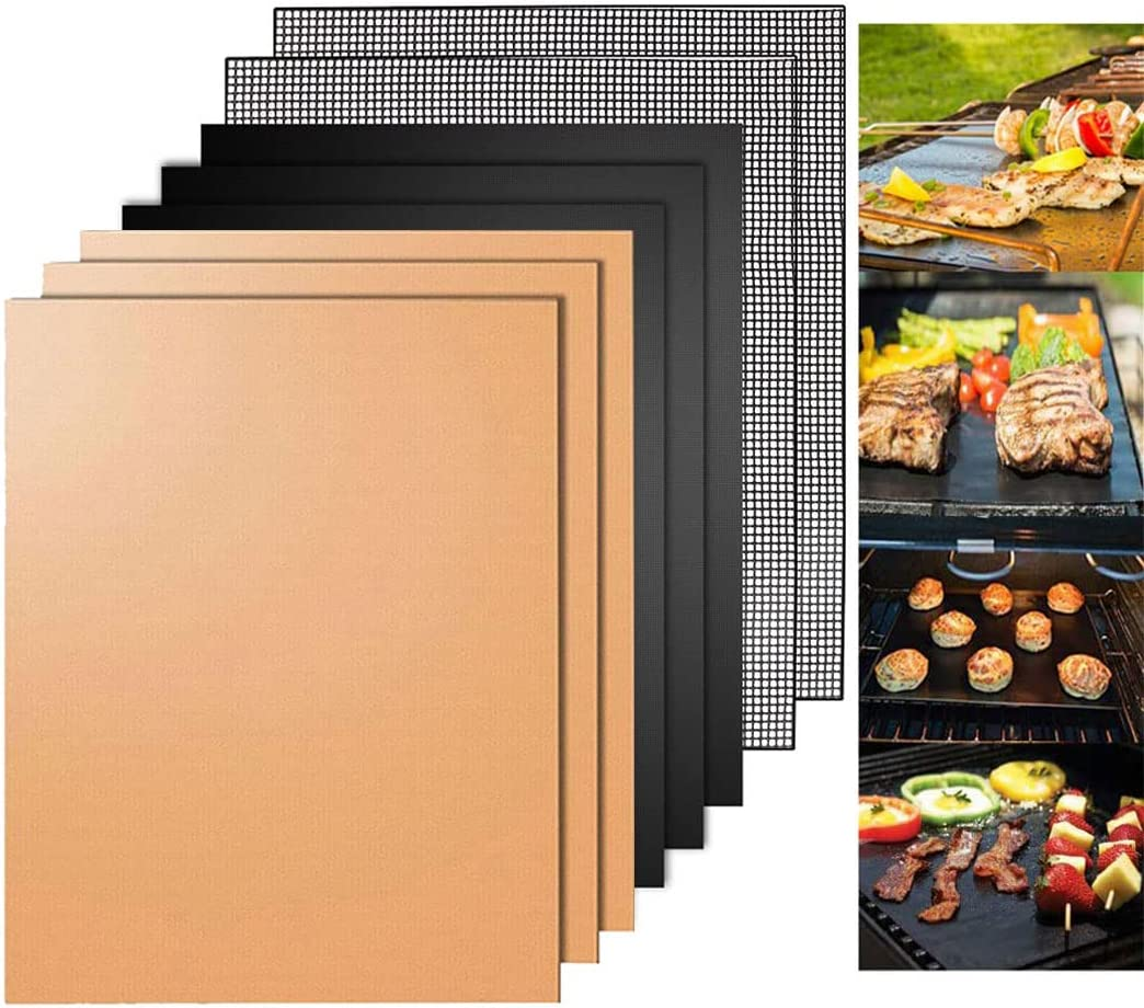 BBQ Grill Mat, 8 Pack(6 Solid Mats * 2 Mesh Mats) Non-Stick BBQ Baking Mats Reusable for Charcoal, Gas or Electric Grill - Easy to Clean, Heat Resistant Barbecue Sheets image number 1