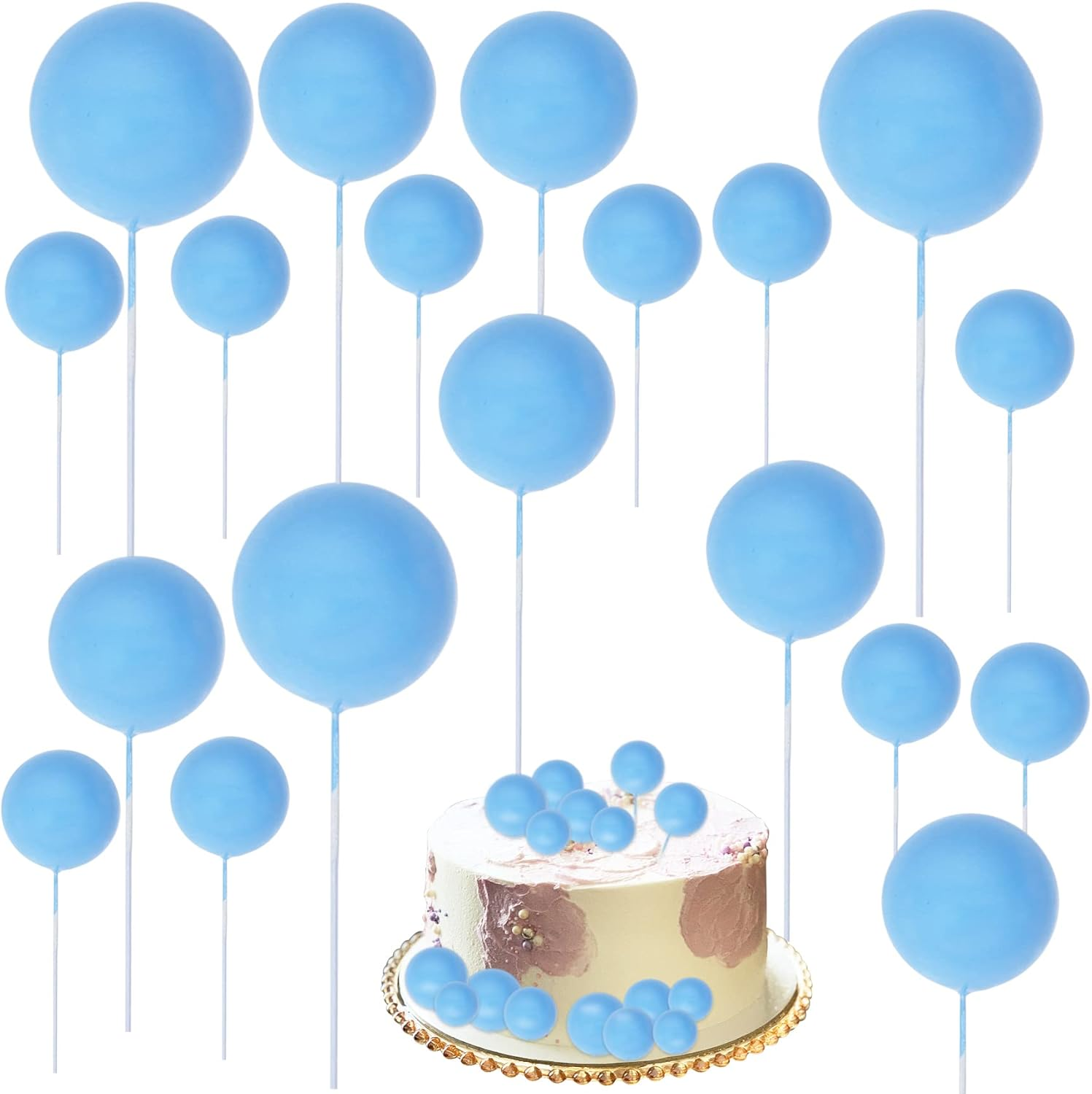 30Pcs Mini Balloon Cake Topper, round Foam Cupcake Topper Ball Cake Decoration,Diy Cake Insert Topper for Birthday Anniversary Graduation Party Decor Red