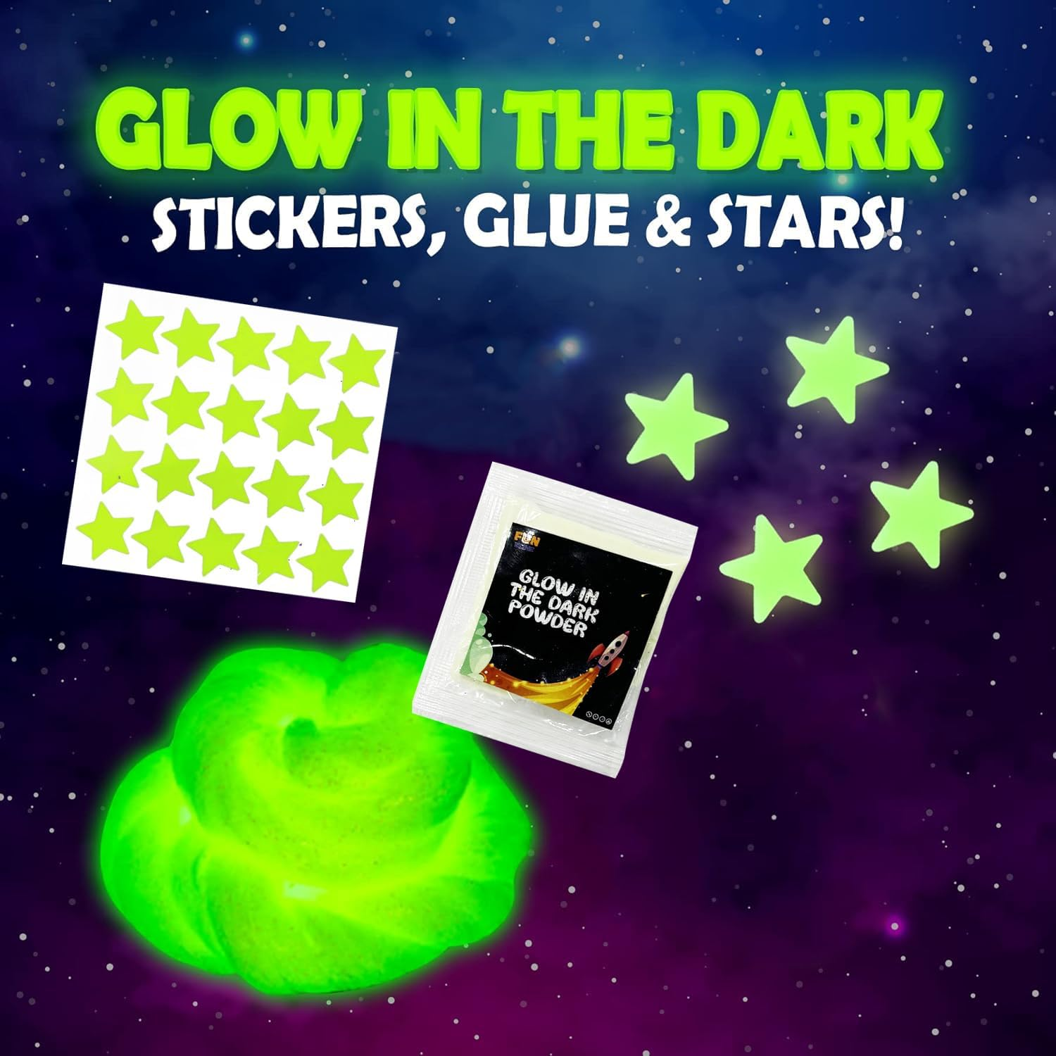 The Fun Zone Galaxy Slime Making Kit with Glow in the Dark Stars to Make Glitter Galactic Slime! Slime Kits for Girls and Boys image number 3