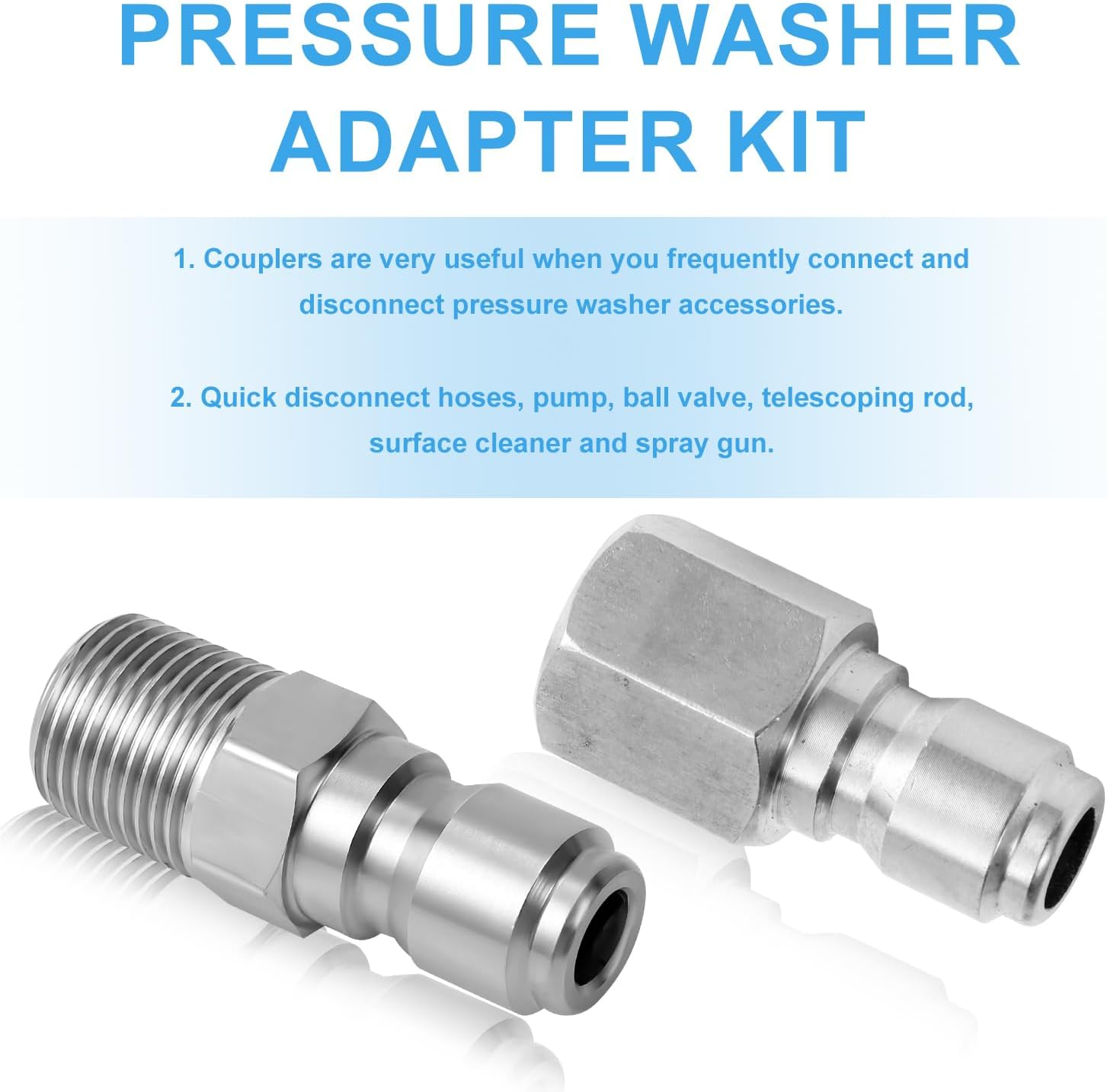 NQEUEPN 2Pcs Fast Connect Pressure Washer Fittings, Stainless Steel Pressure Water Gun Connectors 1/4 Fast Connect Plug(Internal Thread, External Thread) image number 3