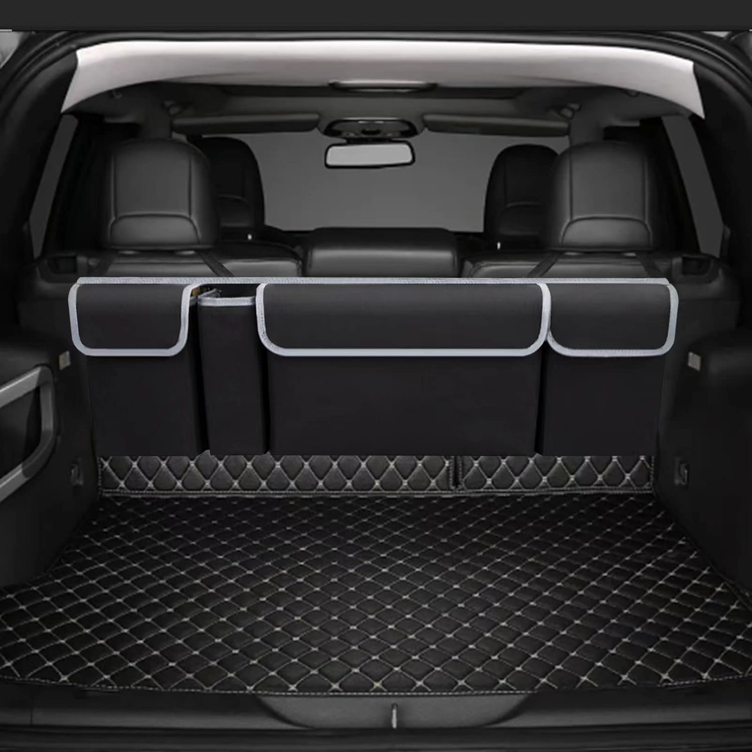 Car Trunk Organizer Bag with Lid, Rear Suspension Organizer Bag with 4 Pockets and 3 Adjustable Straps, Waterproof PVC Folding Large Waterproof Organizer Bag, Car SUV MPV Interior Accessories image number 6