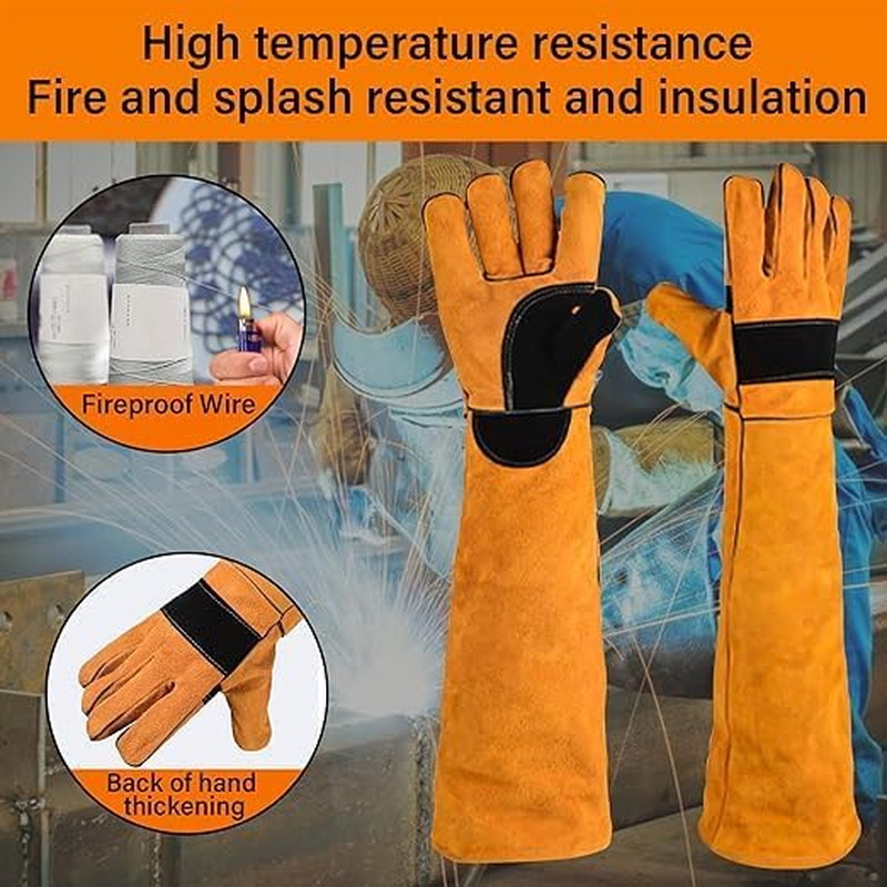 Animal Handling Gloves Bite Proof Double Leather Reinforced Padding Dog,Cat Scratch,Bird Handling Falconry Gloves Grabbing Reptile Squirrel Snake Bite 60CM Comfort and Extra Heat Protection. image number 4