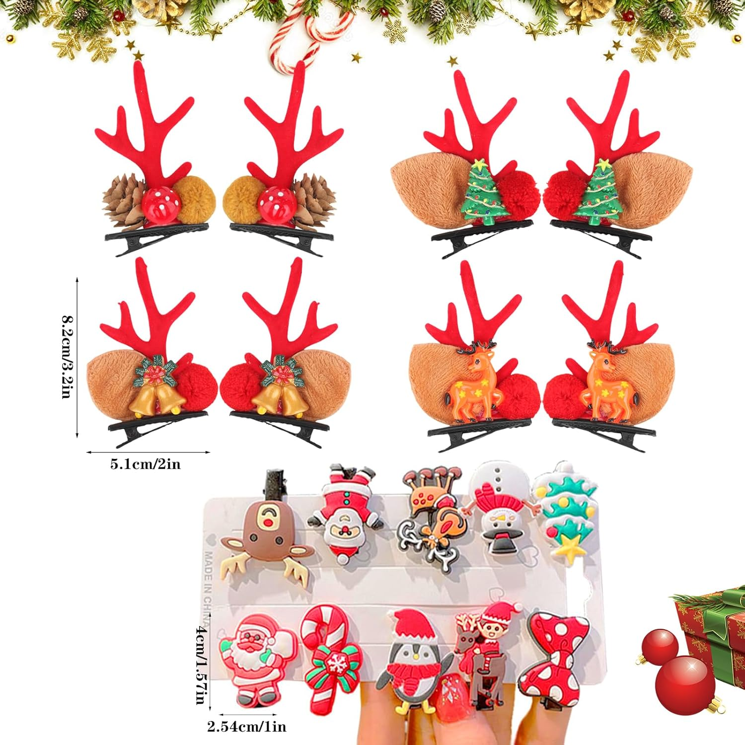 Pack of 18 Christmas Hair Clips, Antlers Hair Clips, Christmas Hair Clips, Christmas Antler Hair Clips, Reindeer Antlers Hair Pins, Christmas Gifts for Girls Women (A) image number 6