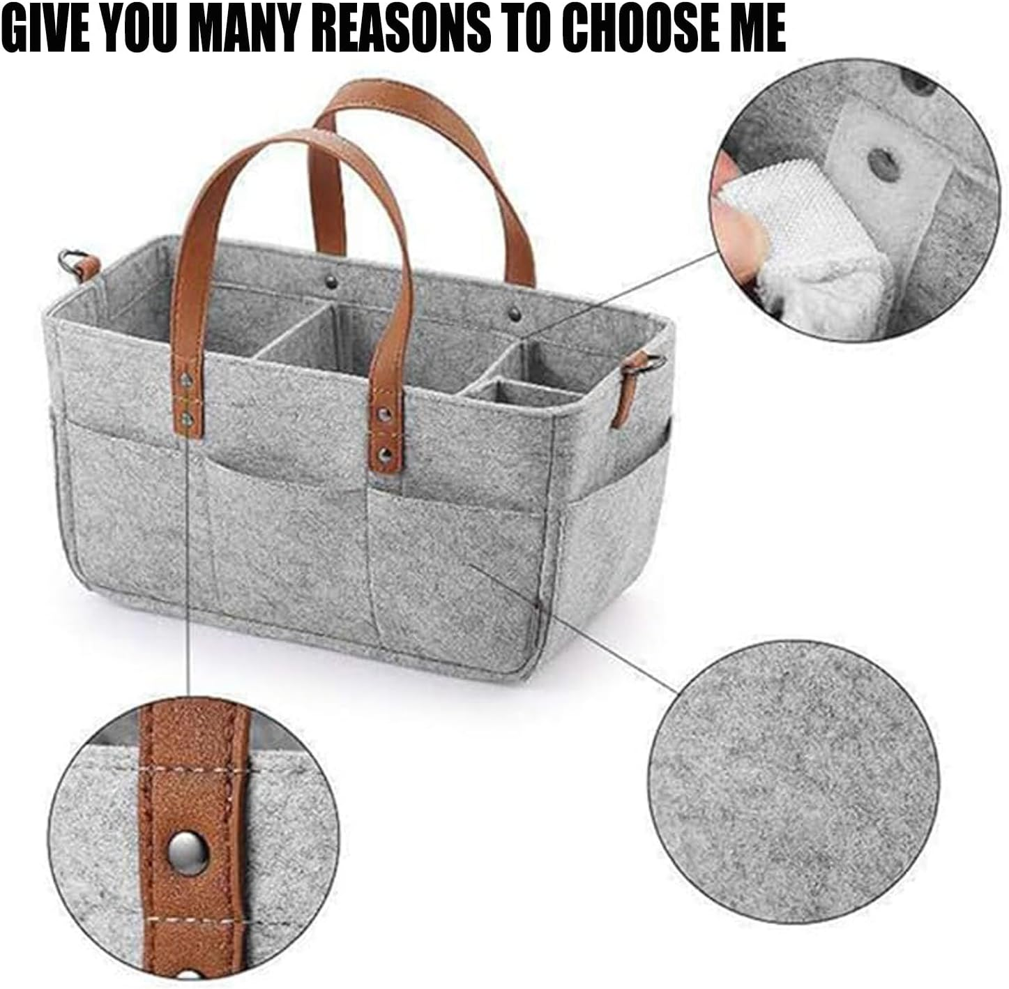 Mtxorvix Baby Diaper Caddy Organizer, Large Capacity Baby Diaper Caddy Organizer, Luxury Diaper Organizer, Portable Nursery Essentials Storage Diaper Caddy for Newborn Boy and Girl (Grey) - Grey image number 6