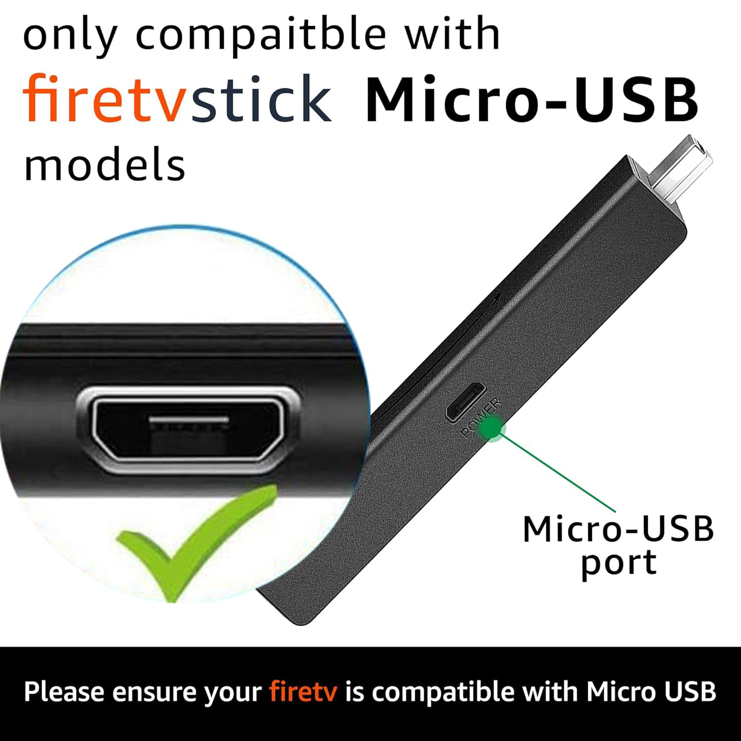 USB Fire TV Stick Charger Cable Compatible for Amazon Fire TV Stick/4K Max, 4K+,Lite, Roku Streaming Stick/Express+, Premiere/+, Roku Voice Remote Pro Micro USB Charging Power Cord Cable (1.5M)