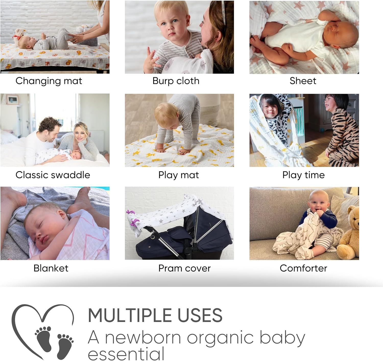 Bloomsbury Mill - Muslin Cloths for Baby - Soft 100% Organic Cotton Muslin Squares - Baby Muslins Pack of 3 - Large Burp Cloths - Newborn Essentials - Pink & White - 70X70Cm