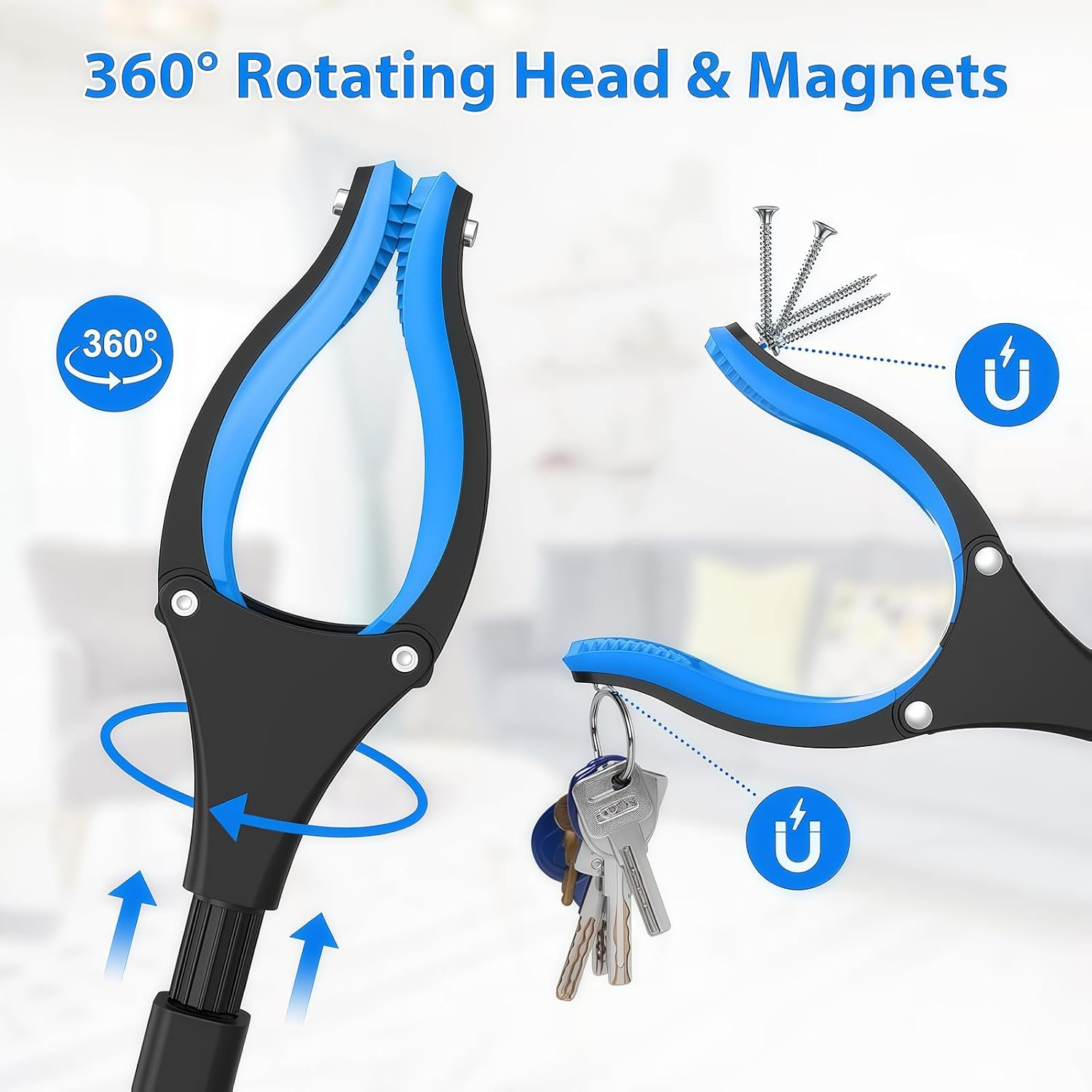 Reacher Grabber Tool，32" Foldable Trash Picker for Elderly Garb Reaching Tool ，Elderly Assist Arm Extension Too Foldable Reacher Grabber Pickup Tool with 360&deg; Rotating Jaw & Magnets(Blue) image number 4