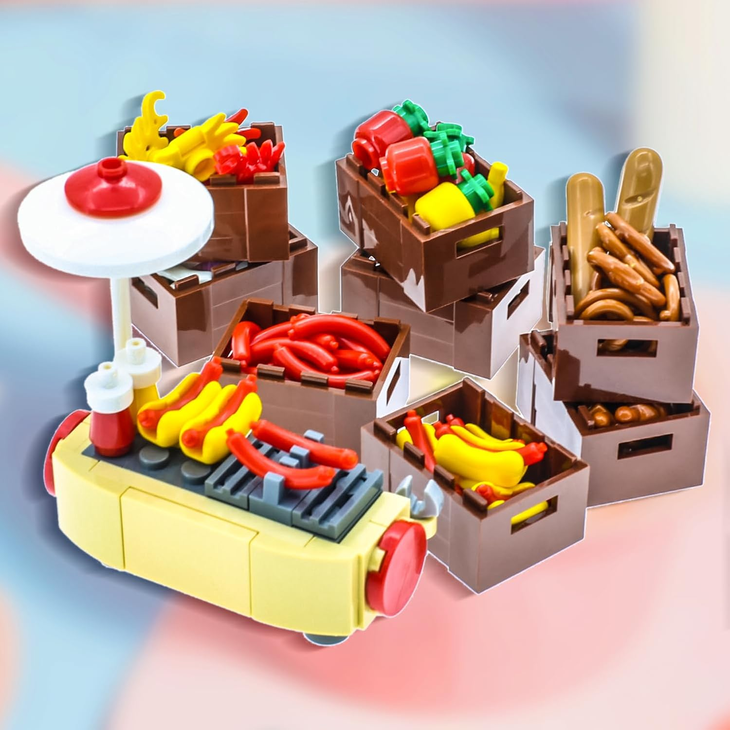190Pcs City-Supermarket-Kitchen Bricks Compatible with Major Brands Fruits-Apple Ice-Cream-Sundae-Capcake-Sweet Cones Turkey-Chicken-Hotdog-Shopping-Trolley Diy-Picnic-Toys for Kids image number 3