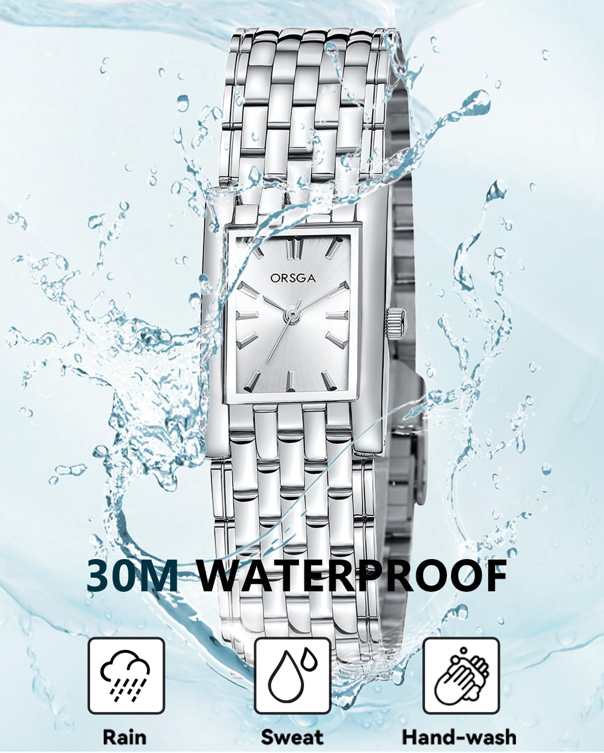 CIVO Ladies Watches for Women Square Waterproof Stainless Steel Analog Quartz Wrist Watch Small Fashion Elegant - C Silver image number 6