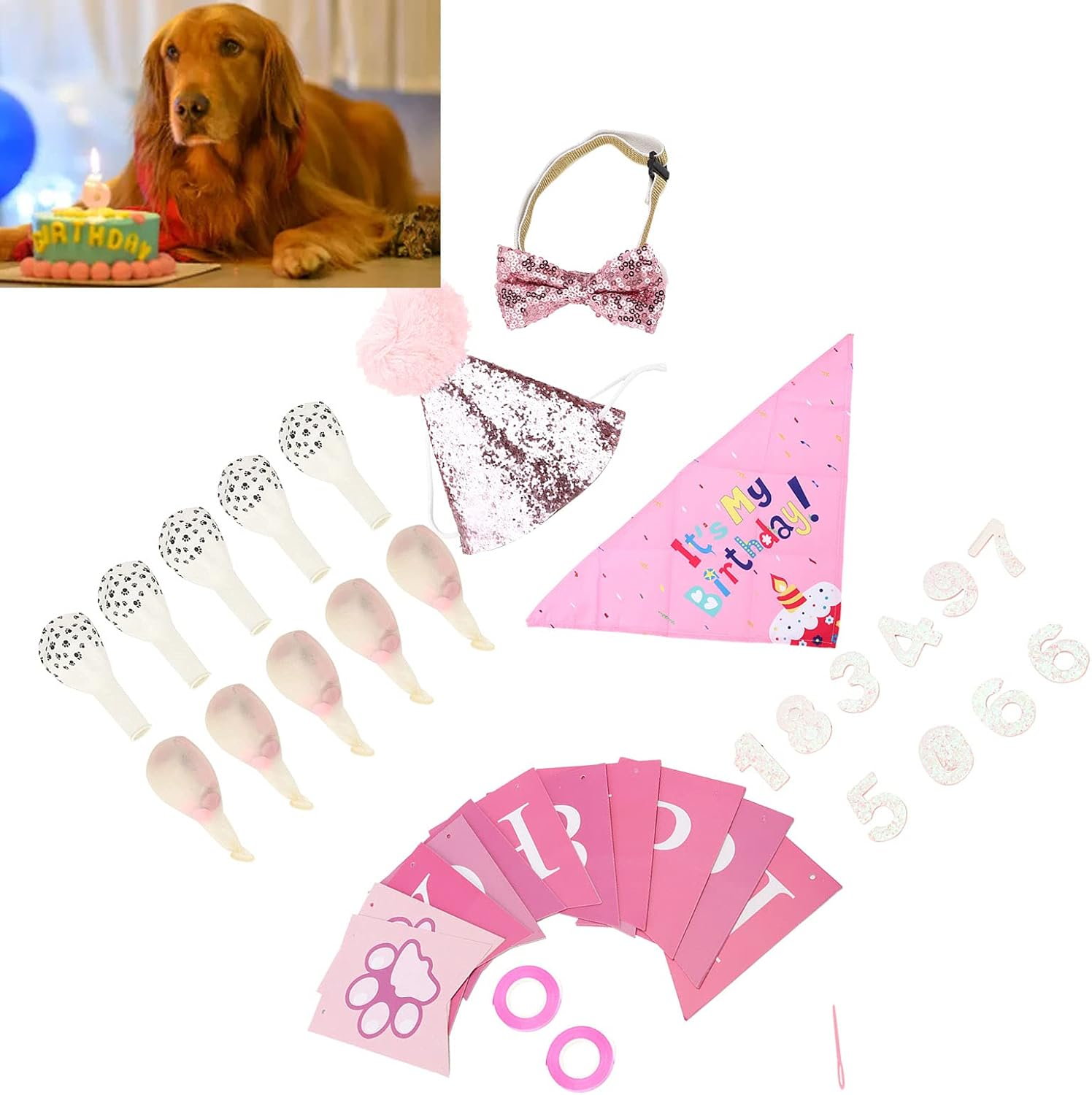 Dog Birthday Party Supplies,Dog Birthday Decoration Set - Dog Party Outfits with Scarf, Flags, and Hat for Pet Birthday Parties image number 1