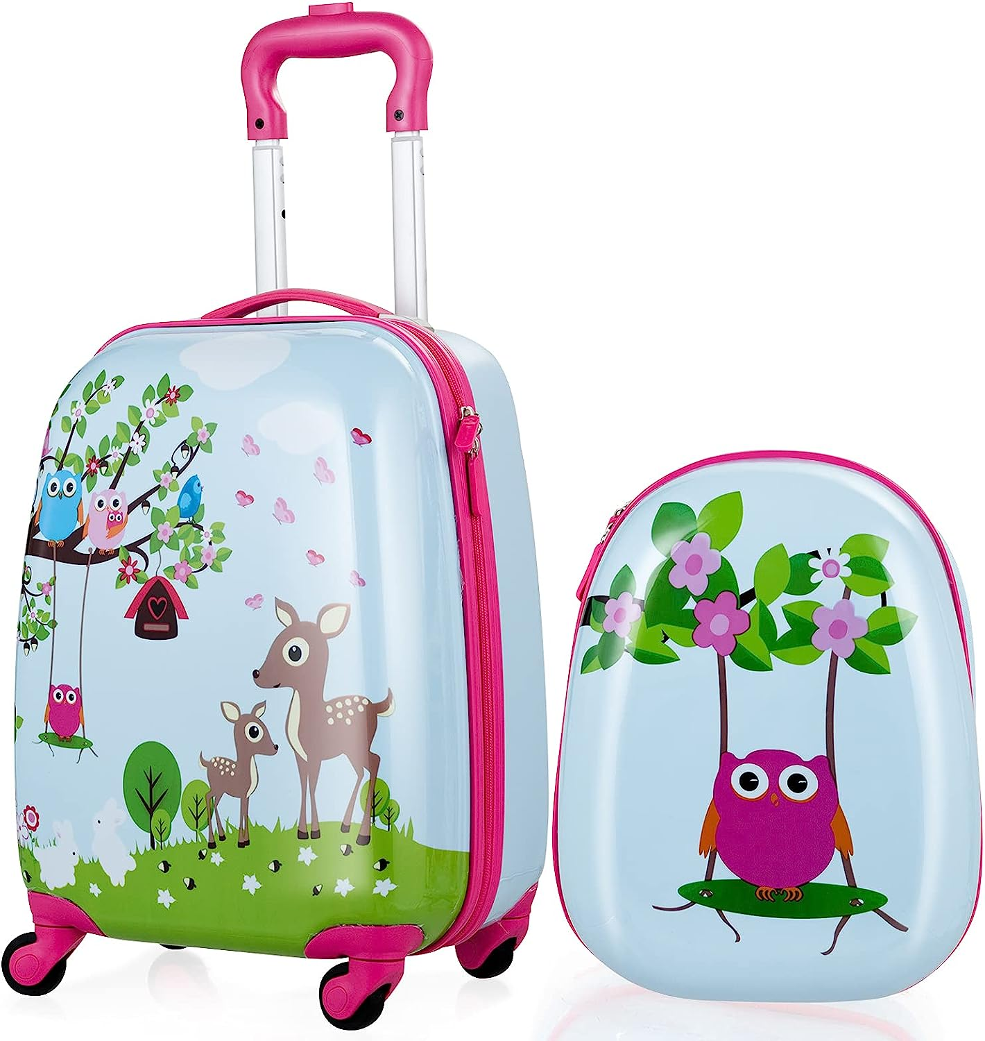 Costway 2PCS Kids Luggage Set, 13" & 18" Carry on Suitcase Set W/Spinner Wheels & Cute Mermaid Pattern, Adjustable Trolley Rod Height & Backpack Shoulder Strap (Astronaut)