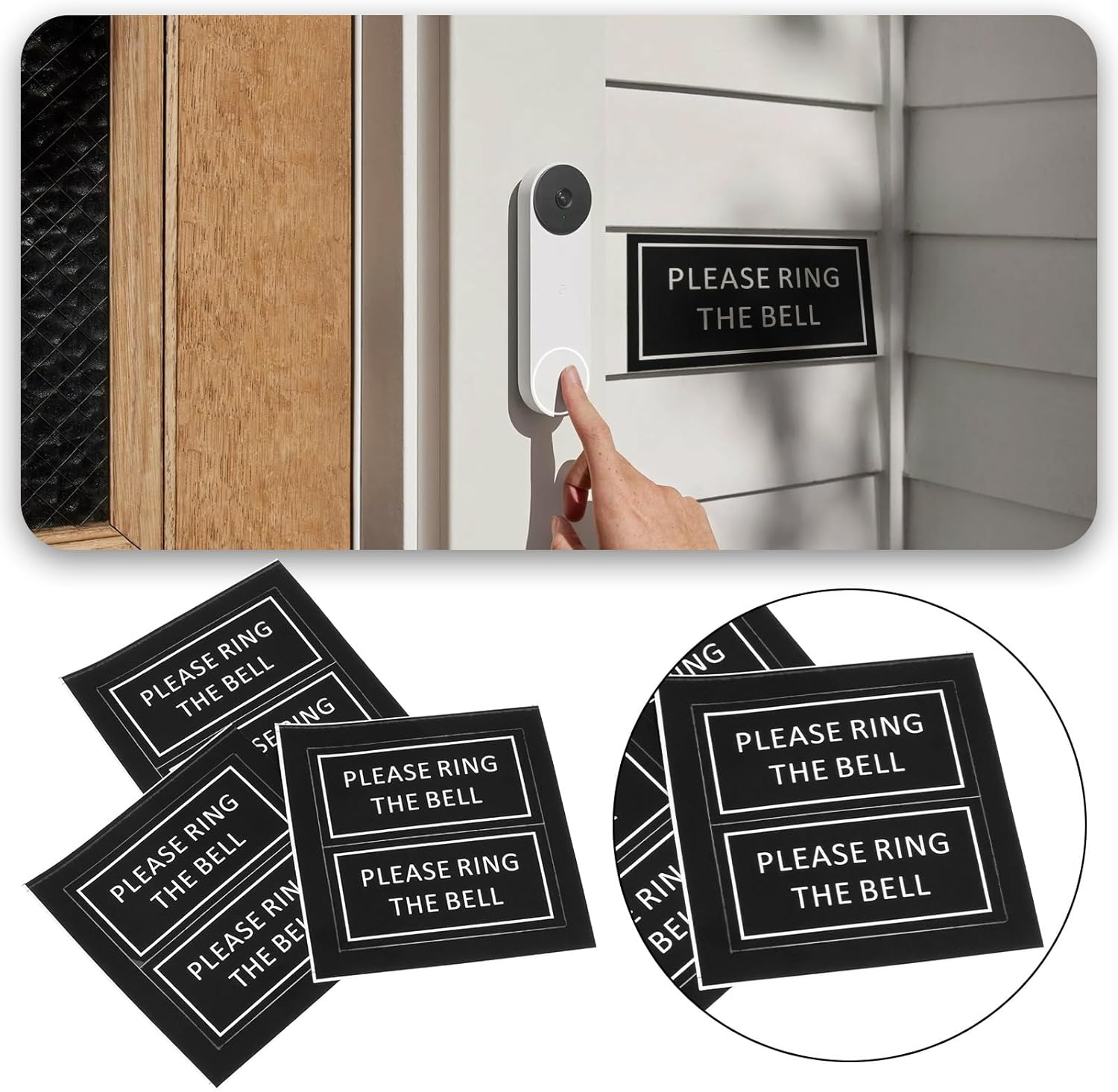 Ecsing 10Pcs Please Ring the Bell Sticker Fade Resistant Please Ring Doorbell Sign for Home Business Office Store 60X30Mm Black image number 2