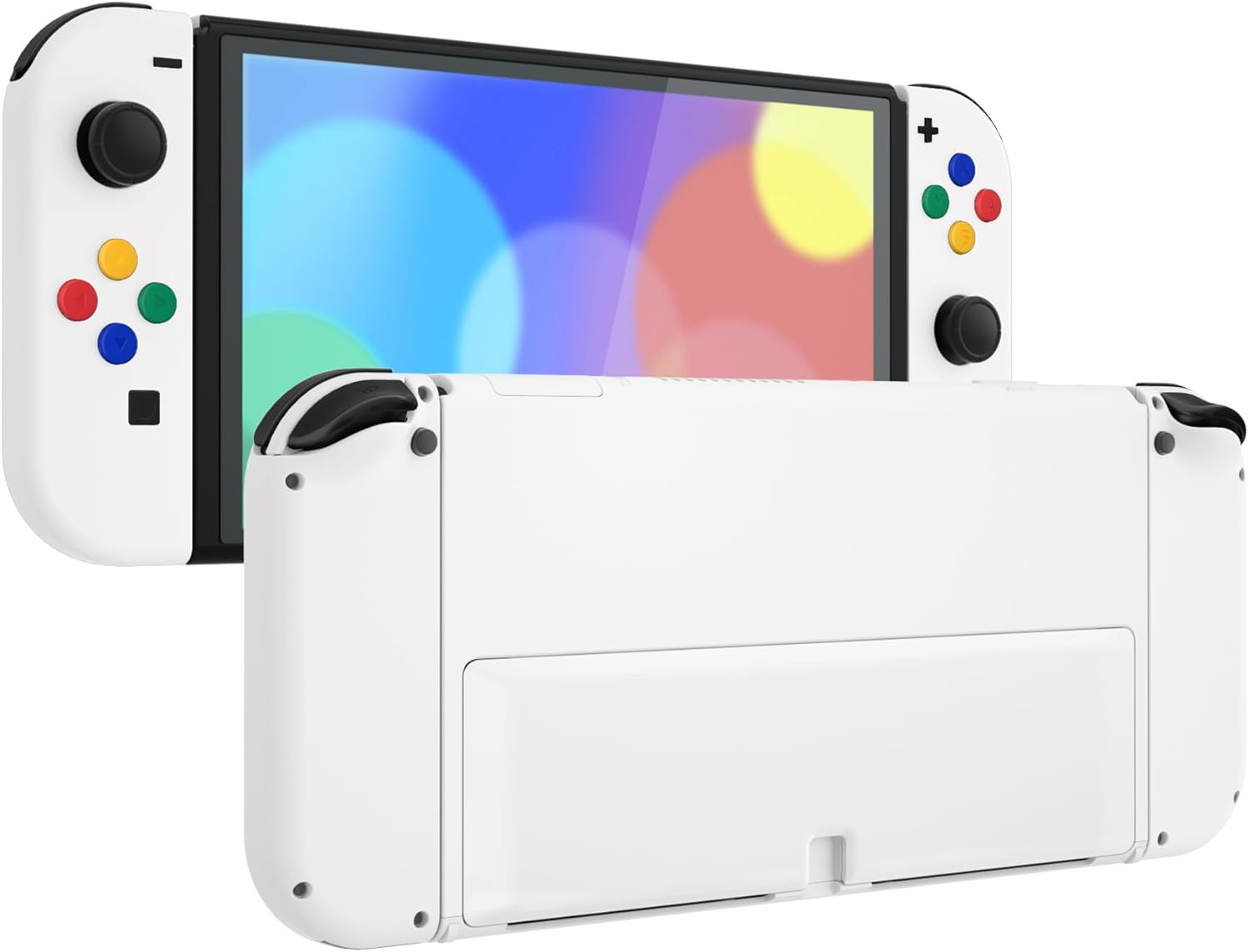 Extremerate DIY Full Set Shell Buttons for Nintendo Switch OLED, White Replacement Console Back Plate & Kickstand, Custom Case Housing for Nintendo Switch OLED Joycon Controller [Control NOT Included] image number 3