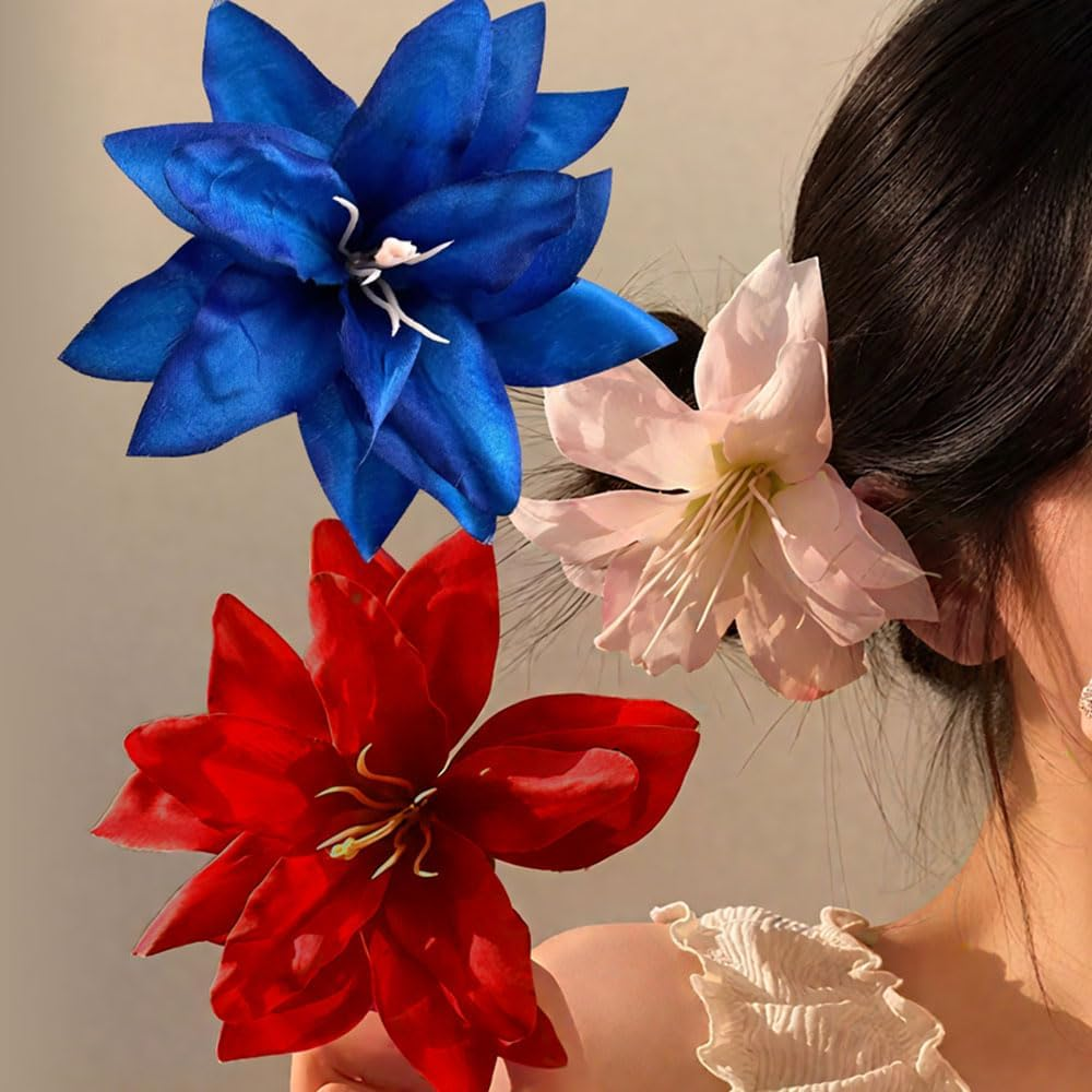 Lily Hair Clip Flower 12 Cm Blue Pink Red Hawaiian Hair Clip Flower Side Lily Floral Hair Clips Women'S Colourful Tropical Hair Clips Flowers Summer Beach Holiday Lily Flower Hair Clip Hair image number 6