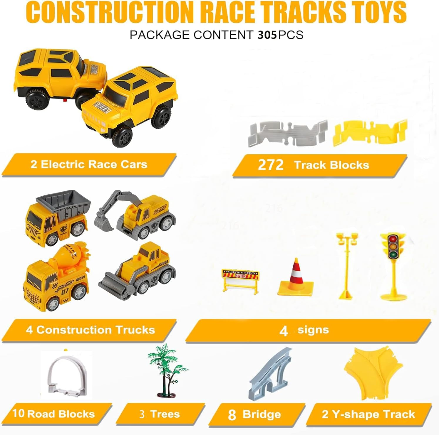 Kids Toys 305 PCS Construction Race Tracks Toy for 3 4 5 6 7 8 Year Old Boys Girls, 5 PCS Construction Truck Car and Flexible Track Play Set Create a Engineering Road Games Toddler Toys Birthday Gifts image number 3
