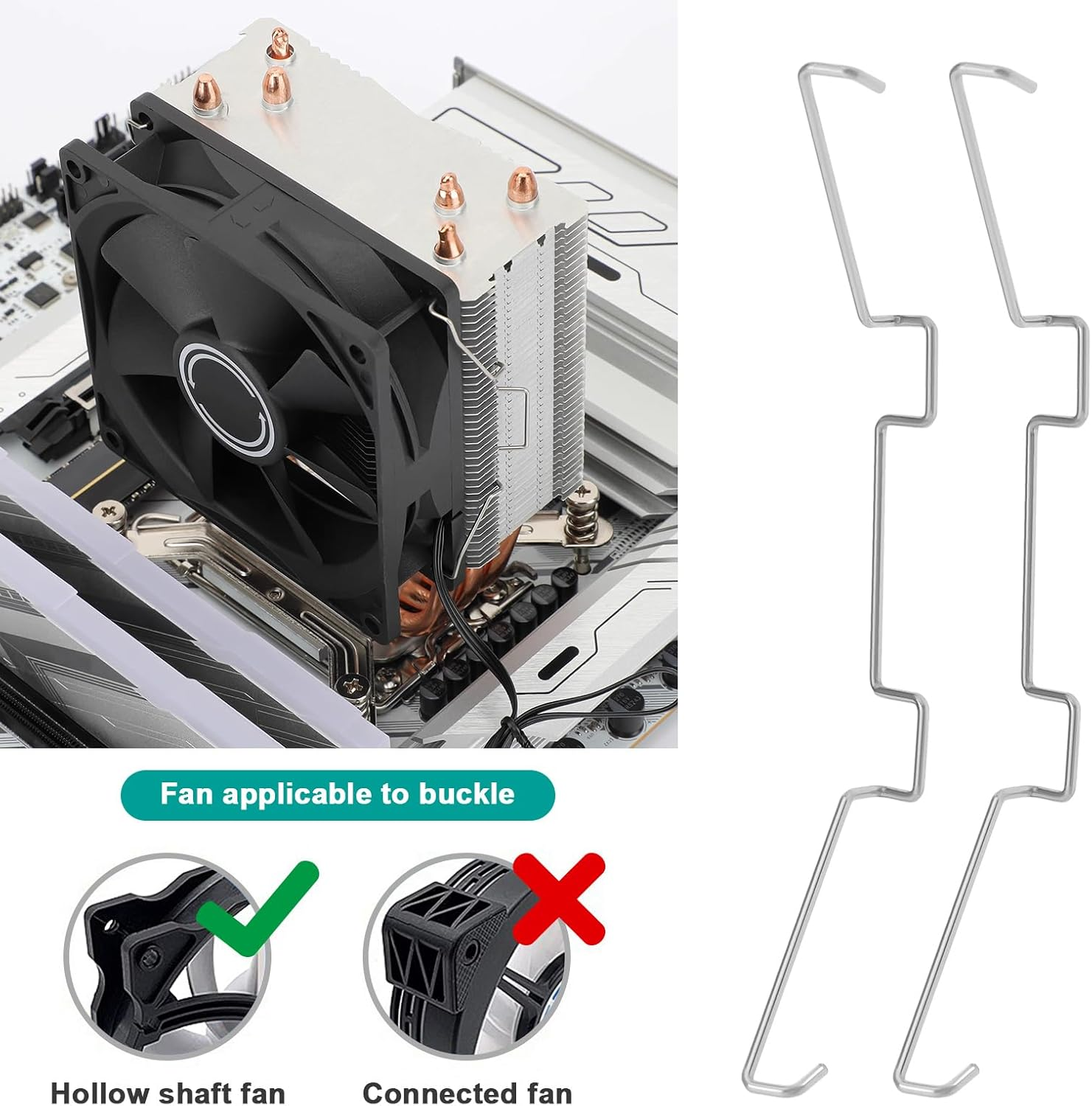 Create Idea 4Pcs 9Cm CPU Heatsink Fan Wire Buckle Stainless Steel Computer CPU Cooling Fan Clips Upper Hook Type Fixing Clip for Hollow Shaft Fans Compatible with Jonsbo CR1400 CR1200