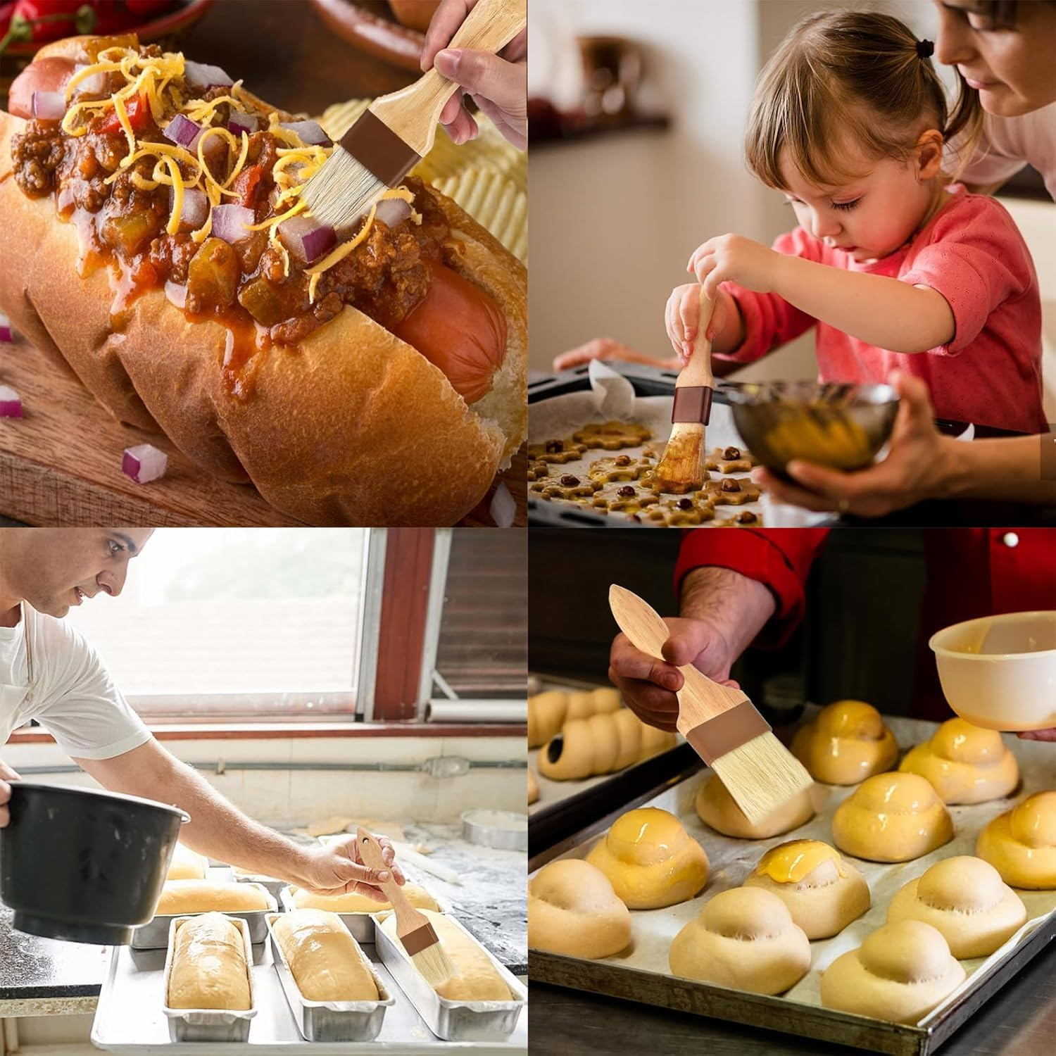 Wooden Pastry Basting Brushes Set, 3 Pieces Wood Durable Cooking Brush,Natural Bristle Basting Kitchen Oil Brushes,Wooden Handle Natural Bristle Bast BBQ Oil Brush image number 5