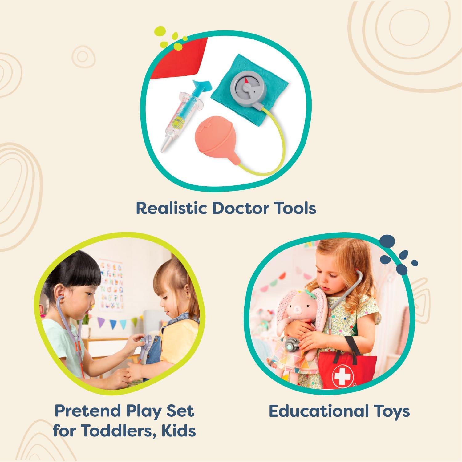 B. Doctor Play Set - Realistic Tools for Pretend Play - Educational Toys for Toddlers and Kids - Mini Care Kit - 18 Months+ image number 2