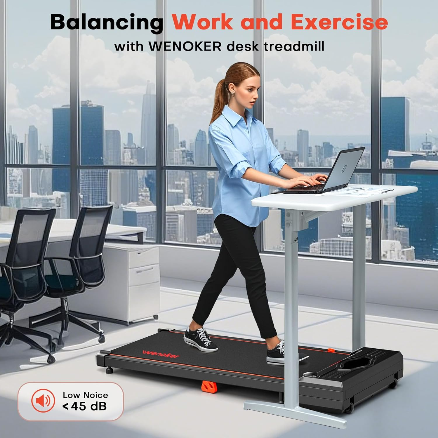 Walking Pad Treadmill, Wenoker under Desk Treadmill, Portable Foldable Walking Pad for Home/Office,Folding Compact Desk Treadmill with Remote Control, Free Installation - Red image number 2