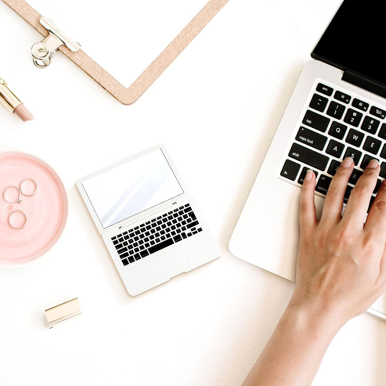 Jetec Mini Cat Laptop Toy Pocket Mirror Cat Laptop 3.7 X 2.5 Inch Tiny Fake Computer Compact Mirror for Dollhouse Pet Travel Makeup Decoration(White) image number 5