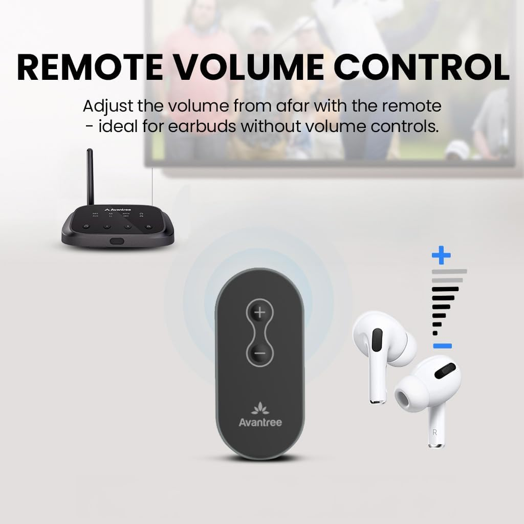 Avantree Oasis plus 2 - Bluetooth 5.3 Transmitter for TV with Remote Volume Control, Aptx-Adaptive, and Soundbar Passthrough, Compatible with Optical or AUX Ported Tvs image number 2