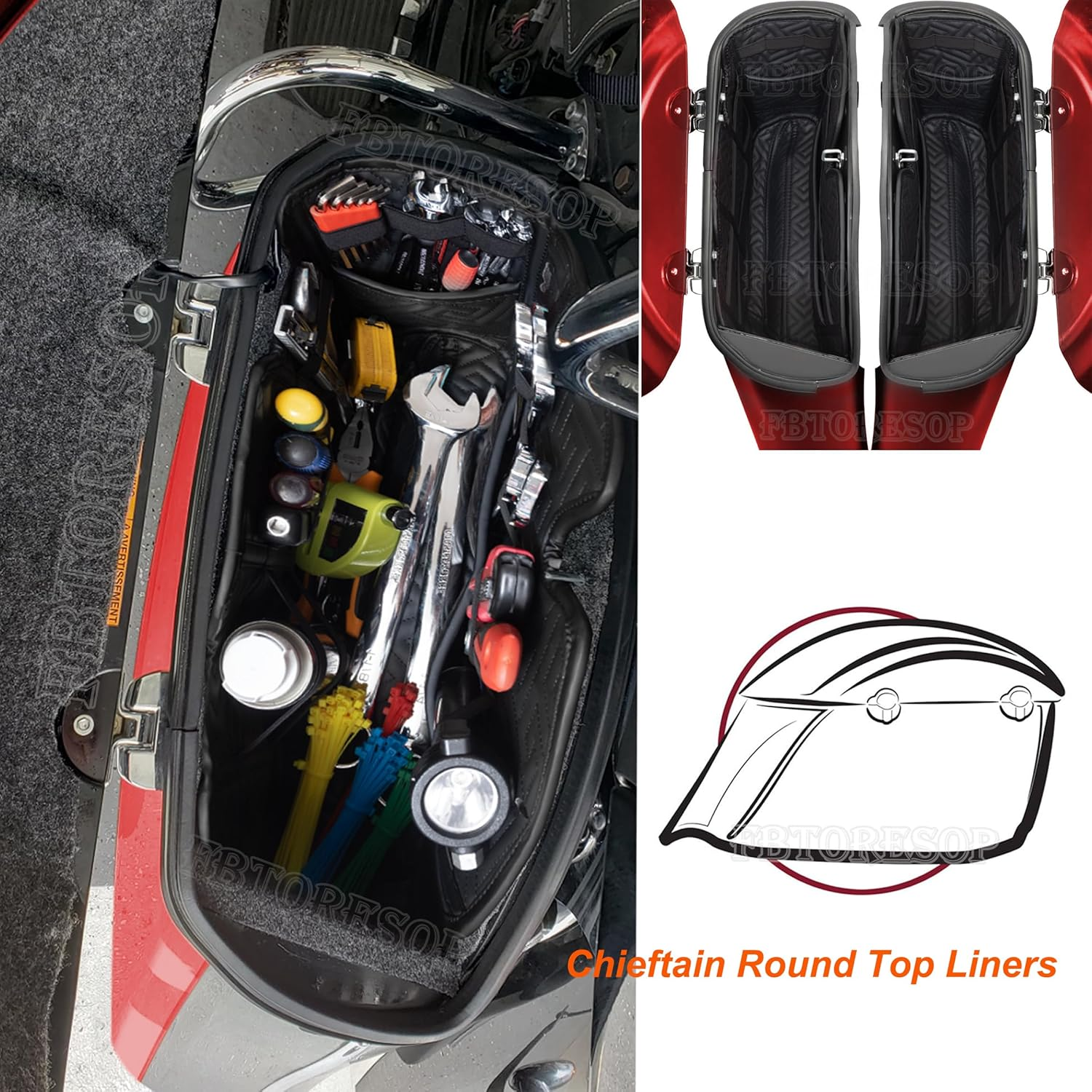 Fbtoresop Indian Saddlebag Liners Indian Chieftain Dark Horse Saddlebag Organizer round Top Double Hinge Roadmaster Elite Springfield Accessories image number 3