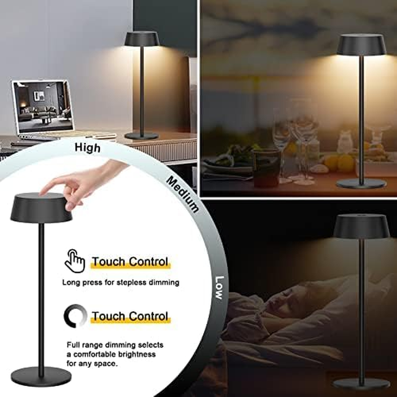 Klighten Pack of 2 LED Dimmable Battery Table Lamp Wireless Touch Metal Aluminium Battery Operated Black Table Lamp IP54 Waterproof Outdoor Portable Table Lamp for Indoor / Outdoor Use, 3000 K ~ 6000 image number 1