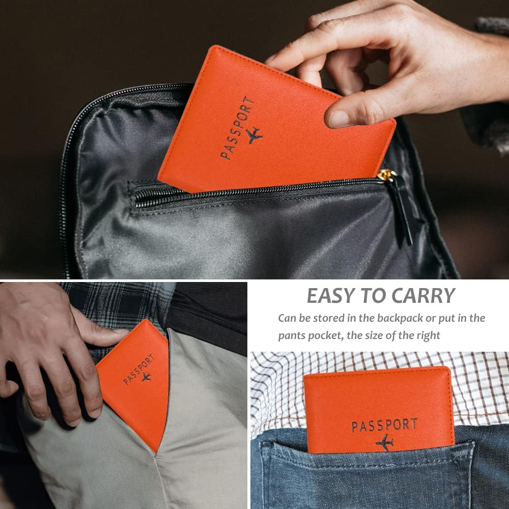 Passport Wallets and Vaccine Card Holder Combo, Leather Passport Holder Cover Case Travel Wallet, Ultra Slim Leather Passport Case for Men & Women (Orange) image number 6