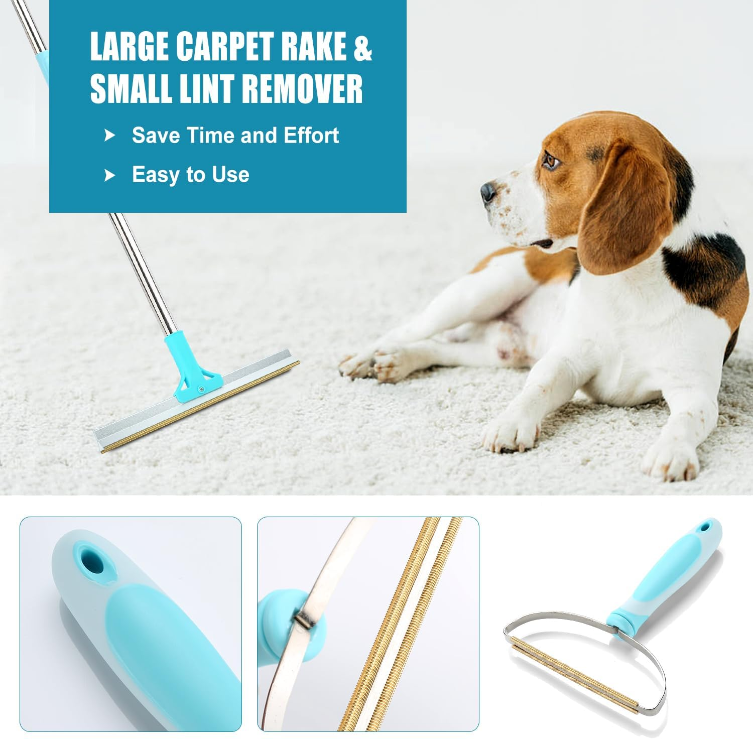 Carpet Rake for Pet Hair Removal, Adjustable Long Handle Lint Remover with Innovative Metal Edge, Dog Cat Fur Remover Brush Broom for Rug, Furniture, Couch, Car Mats, Stairs image number 4