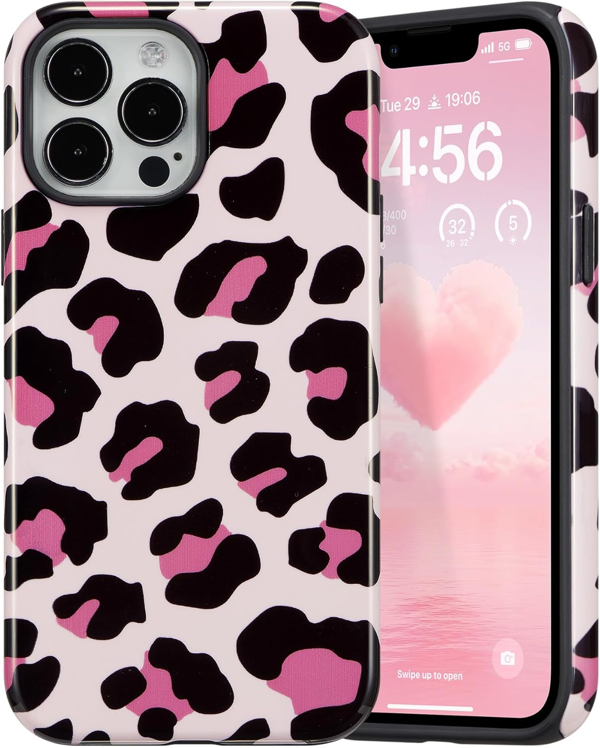 DEFBSC Case for Iphone 16 Pro Max, Cute Pink Bow Cherry Print Aesthetic Trendy Pattern for Women Girls Slim Durable Bumper Shockproof Hybrid Hard Back Phone Cover, Big Ribbon/Glossy