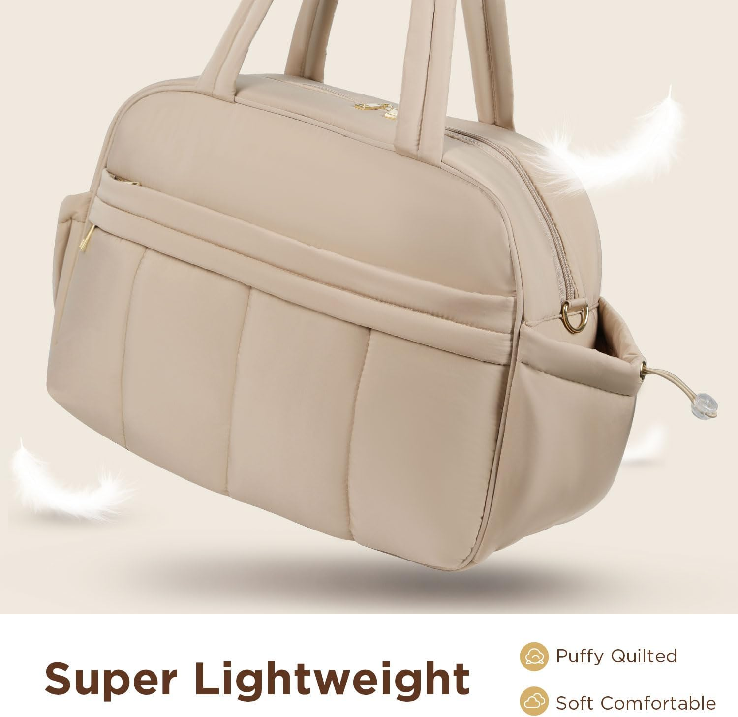 Behaesty Weekender Bags for Women, Quilted Travel Duffel Bag, Large Puffer Duffle Bag for Travel Gym Overnight Weekend Workout Carry on Bag for Airplanes, Personal Item Travel Bag, Camel, 18 X 12 X 8 image number 2