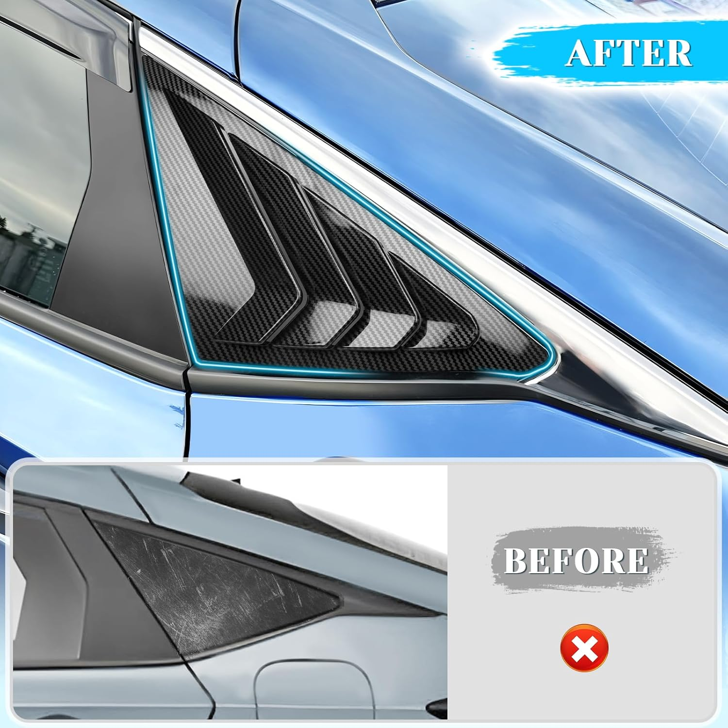 Alicatong Rear Side Window Louvers for 11Th Gen Civic Hatchback Type R Compatible with Honda Civic 2025 2024 2023 2022 Exterior Accessories Air Vent Window Scoop Shades Blinds Cover(Carbon Fiber)