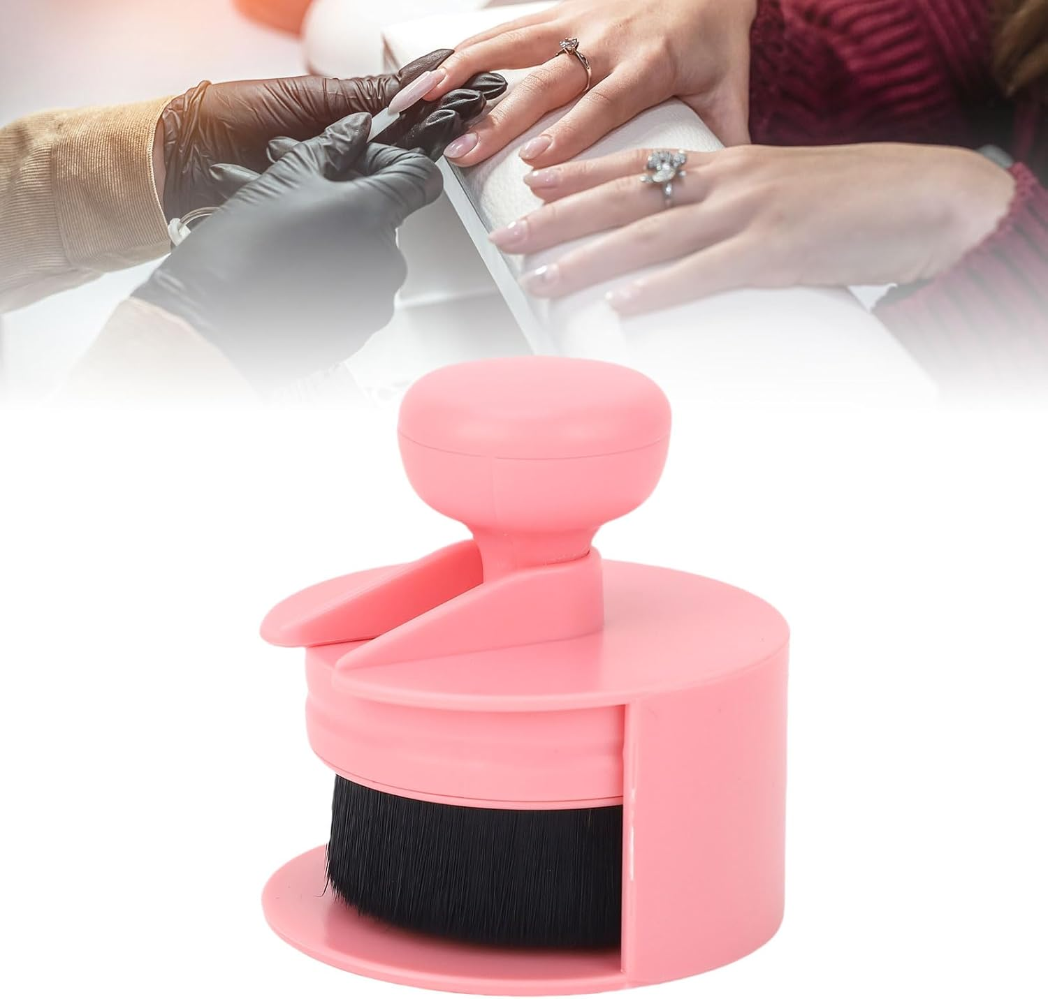 YUYTE Nail Dust Brush Professional Nail Art Dust Cleaning Fluffy Soft round Handle Flat Head with Soft Synthetic Fibres for Manicure Salon Home Use (Pink) image number 4